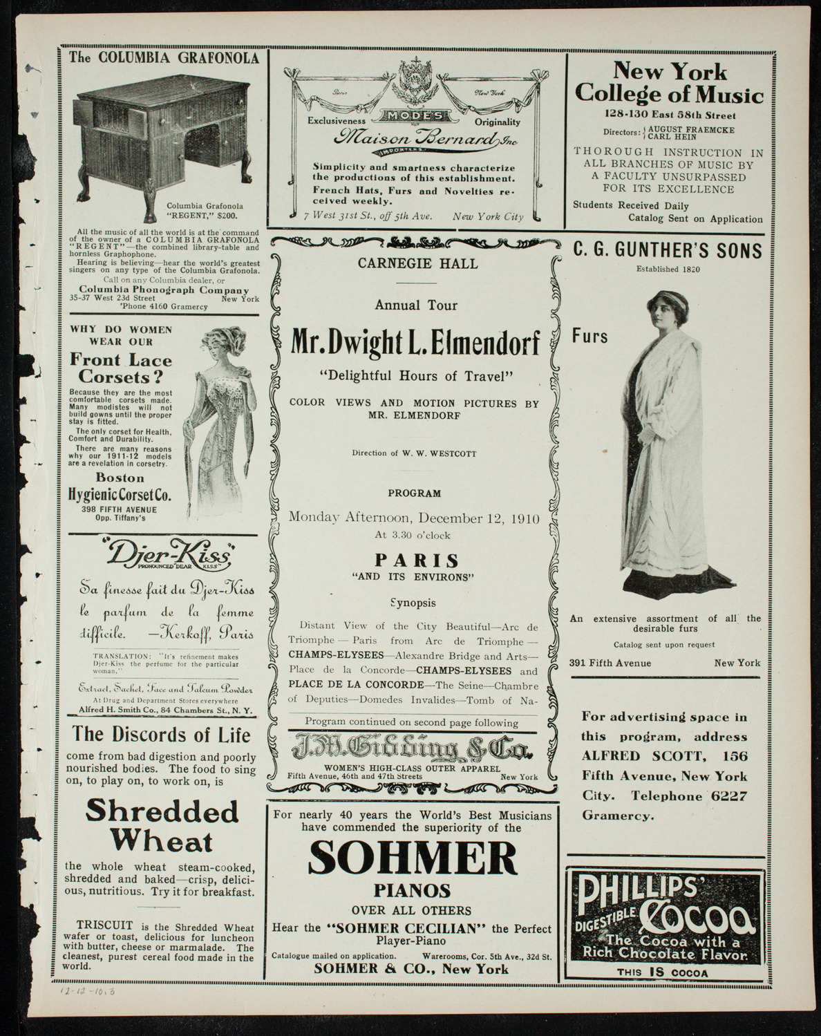 Elmendorf Lecture: Paris, December 12, 1910, program page 5