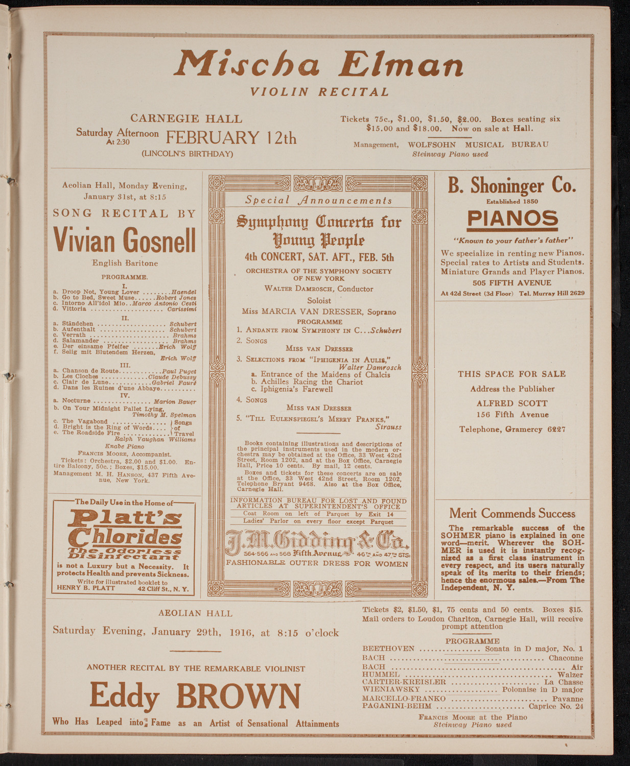 Josef Hofmann, Piano, January 29, 1916, program page 9