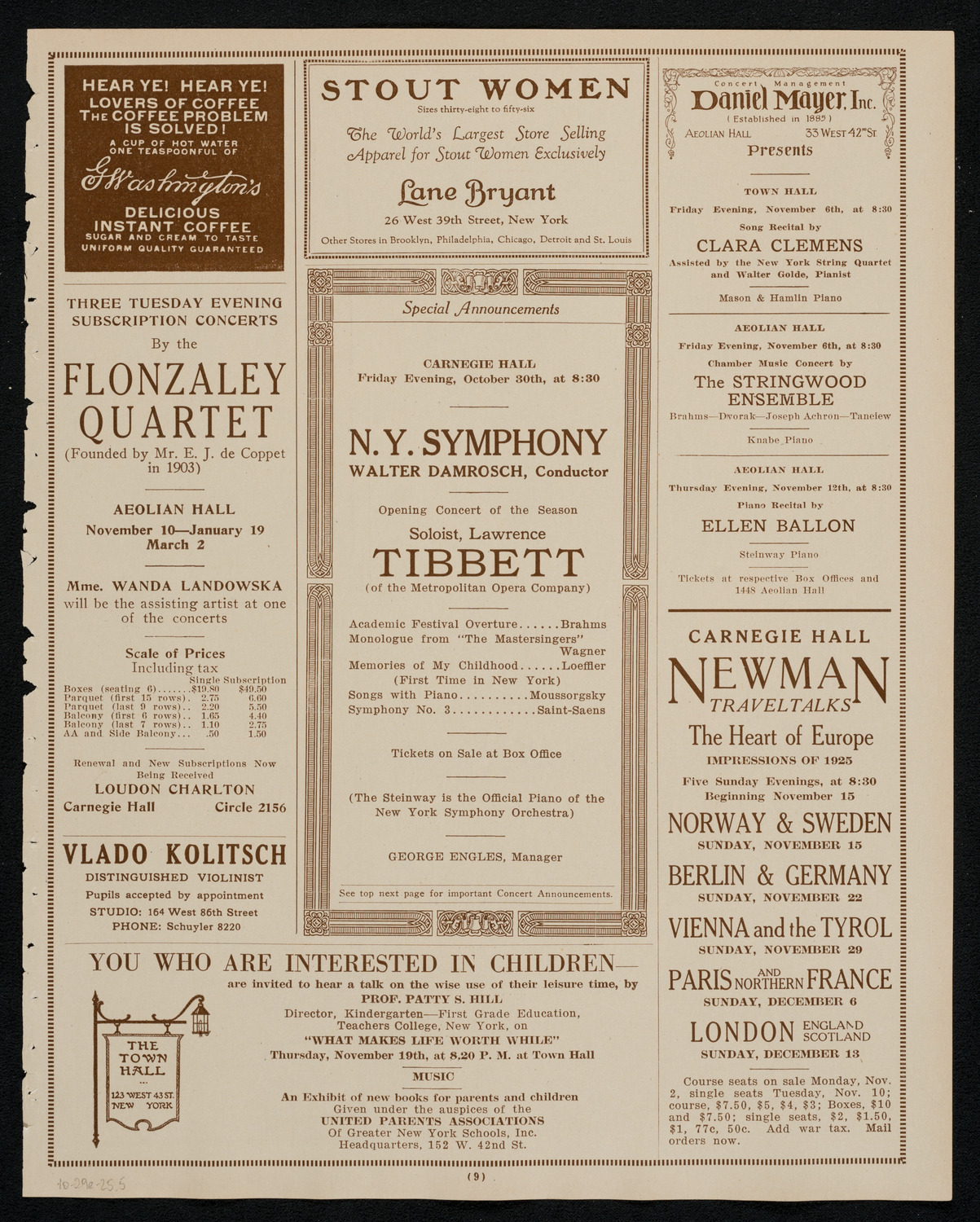 New York Philharmonic, October 29, 1925, program page 9