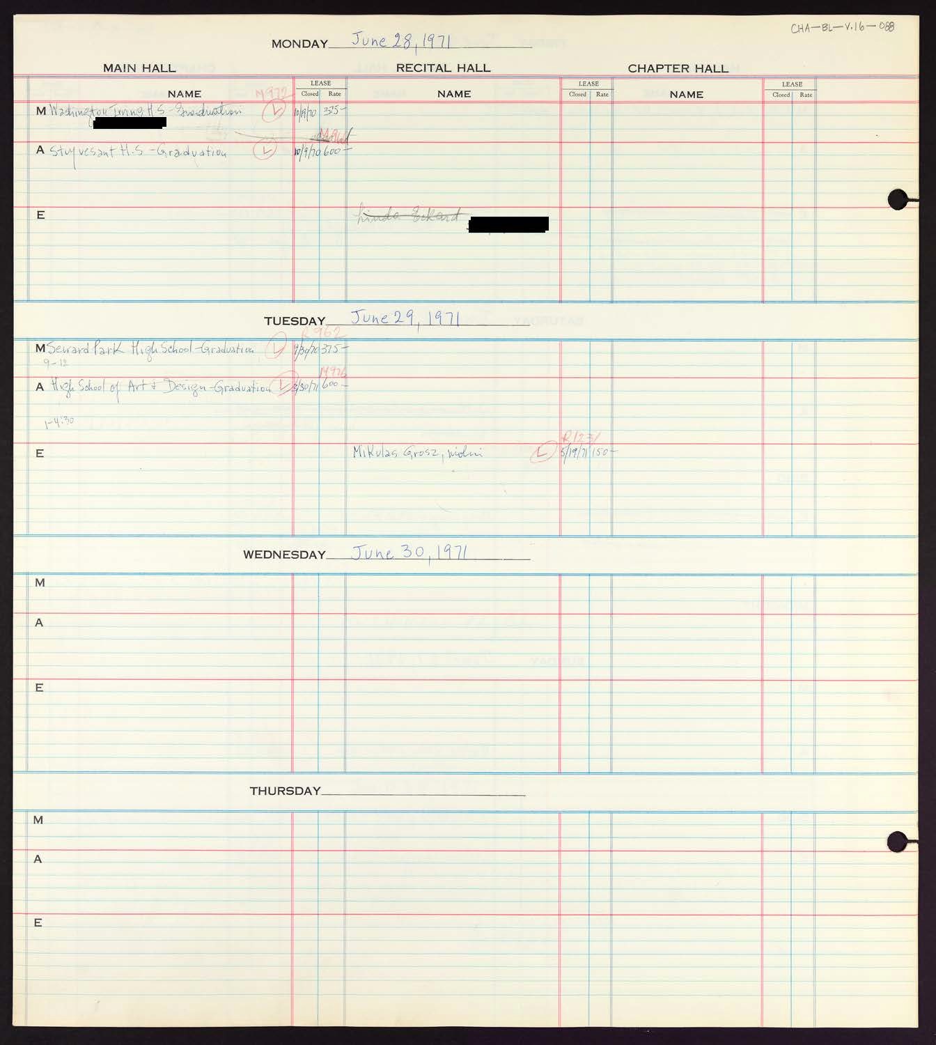 Carnegie Hall Booking Ledger, volume 16, page 88