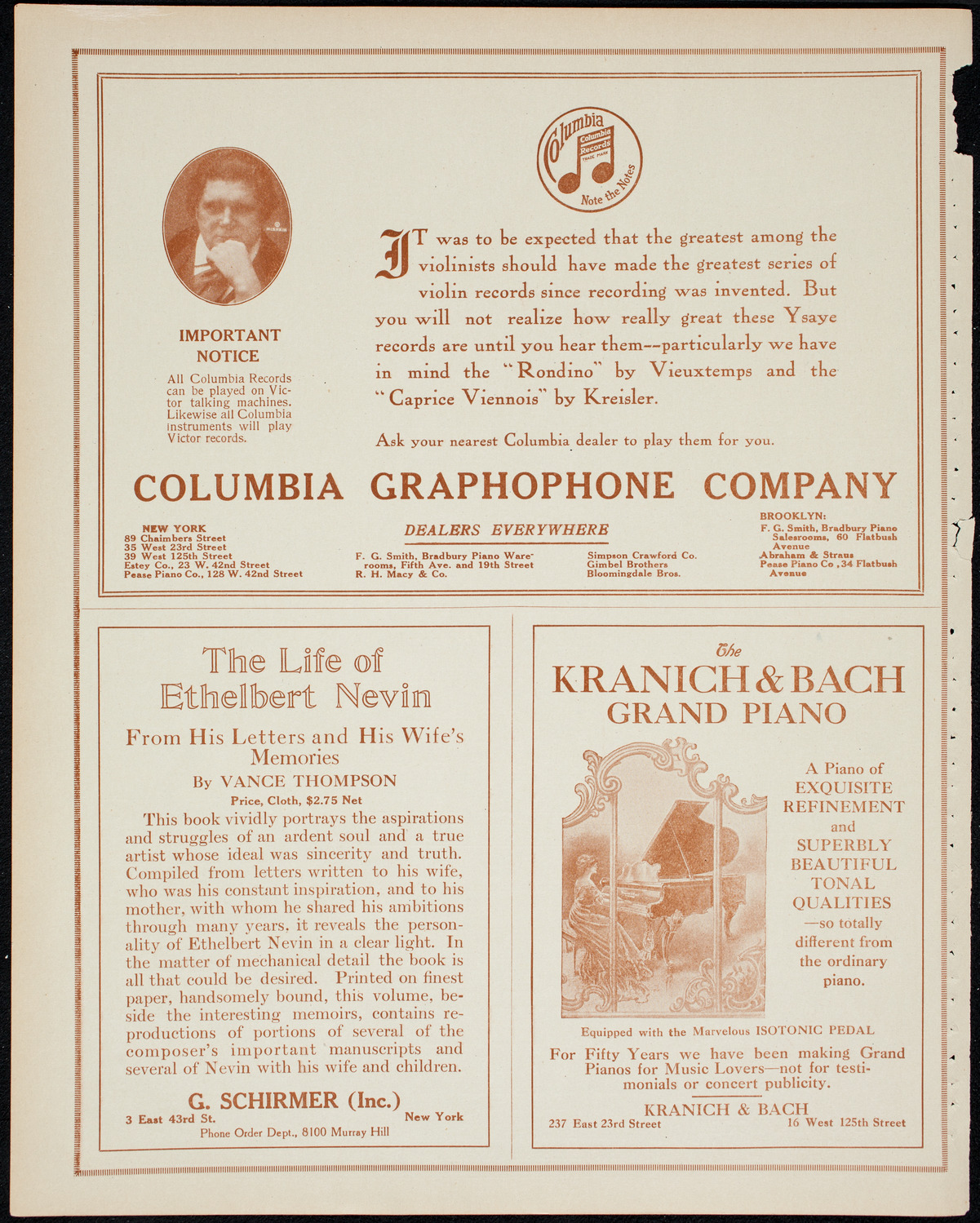 Fritz Kreisler, Violin, January 3, 1914, program page 6