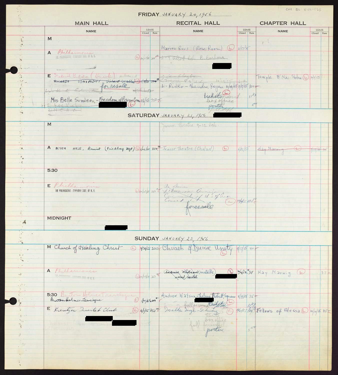 Carnegie Hall Booking Ledger, volume 1, page 35