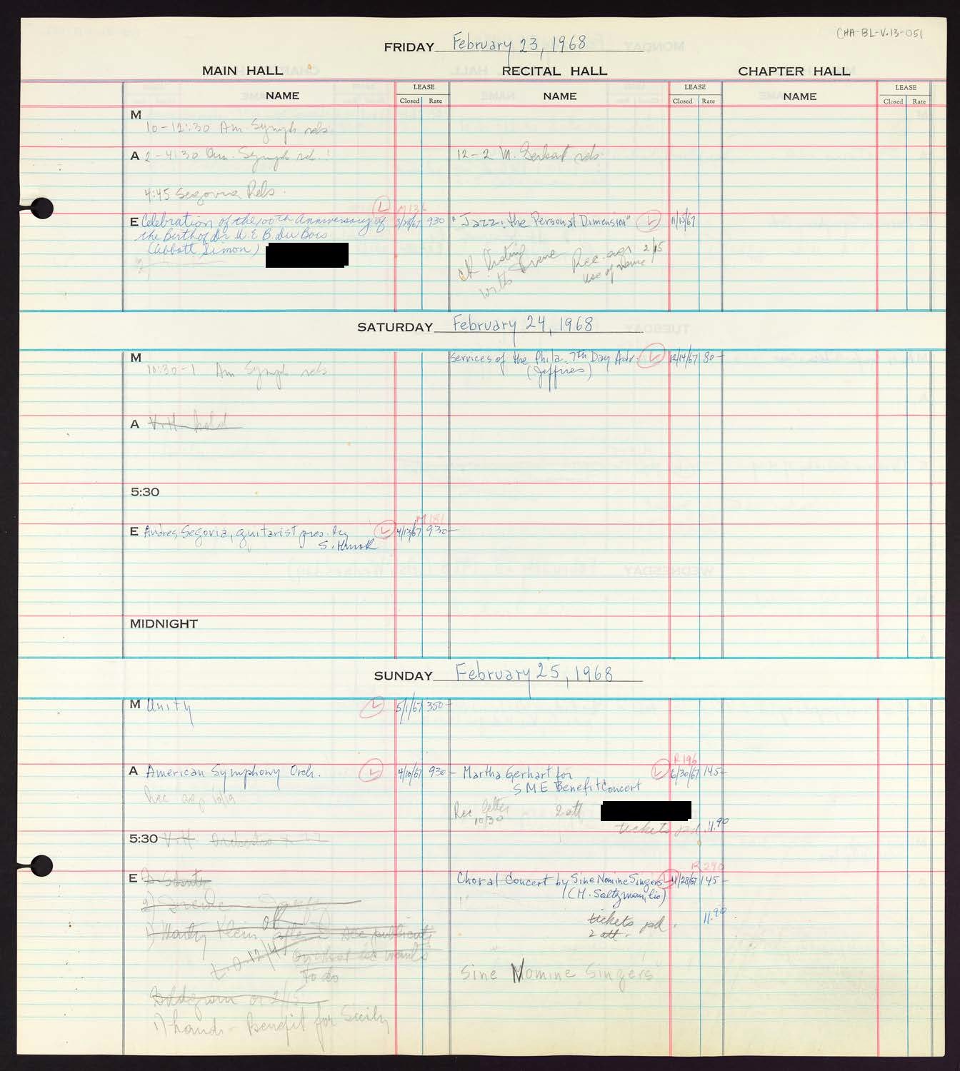 Carnegie Hall Booking Ledger, volume 13, page 51