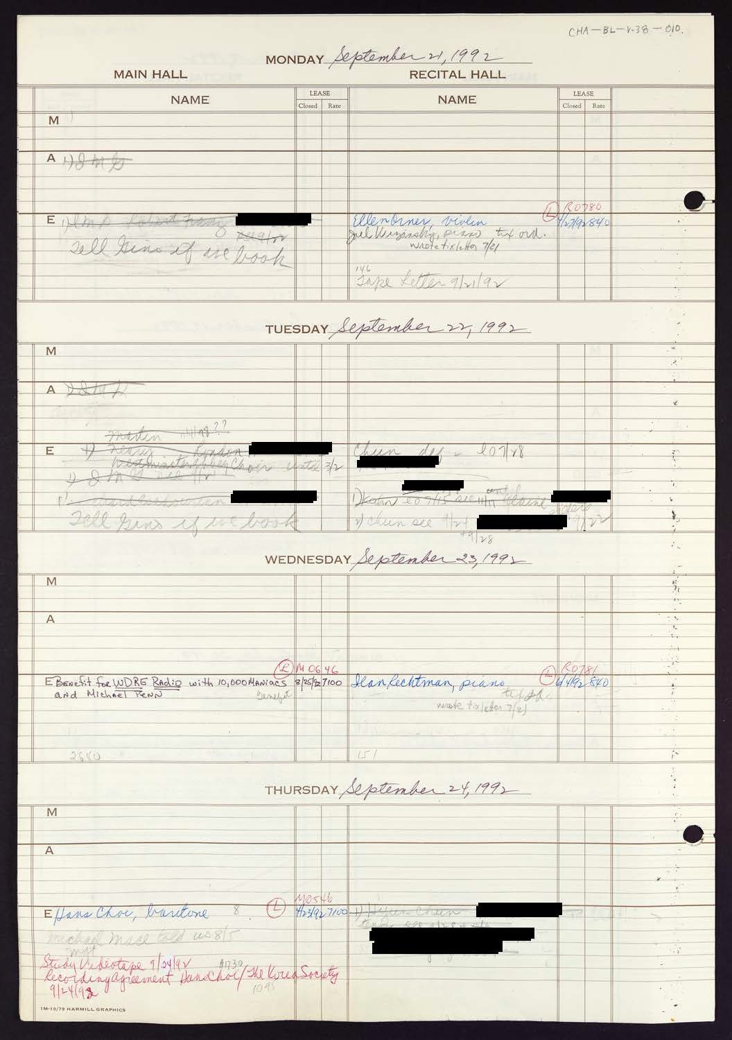 Carnegie Hall Booking Ledger, volume 38, page 10