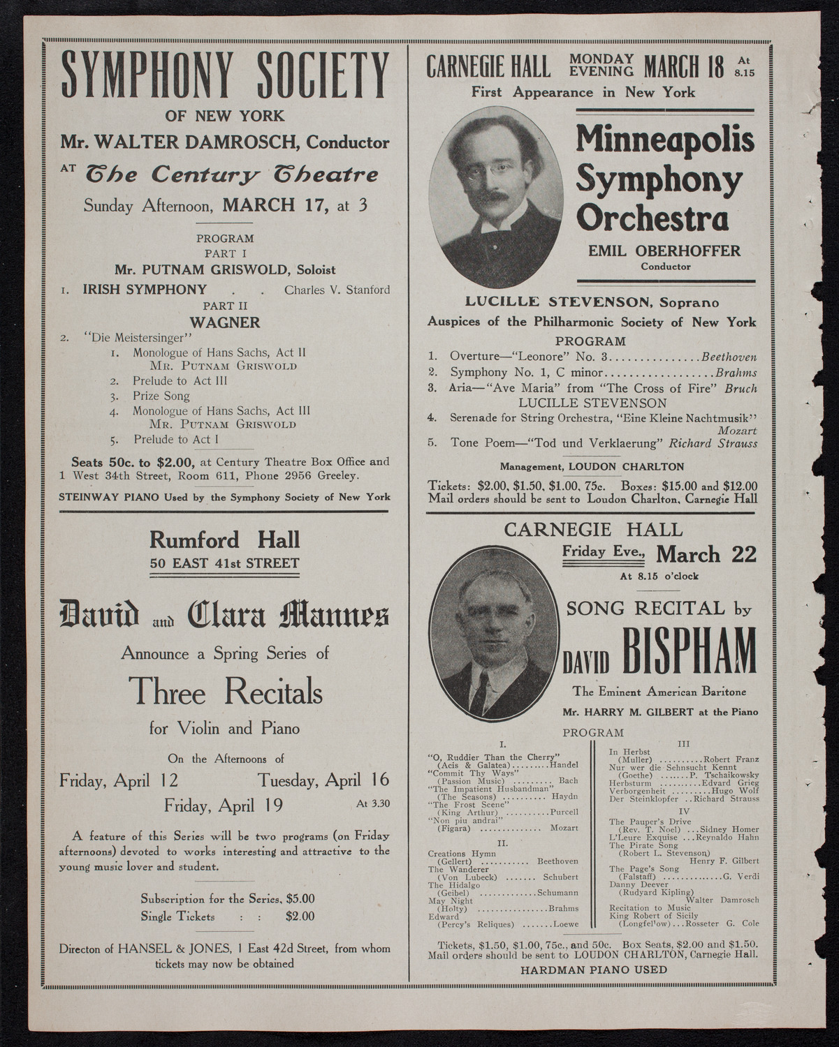 Cantor Sirota with Choir, March 13, 1912, program page 10
