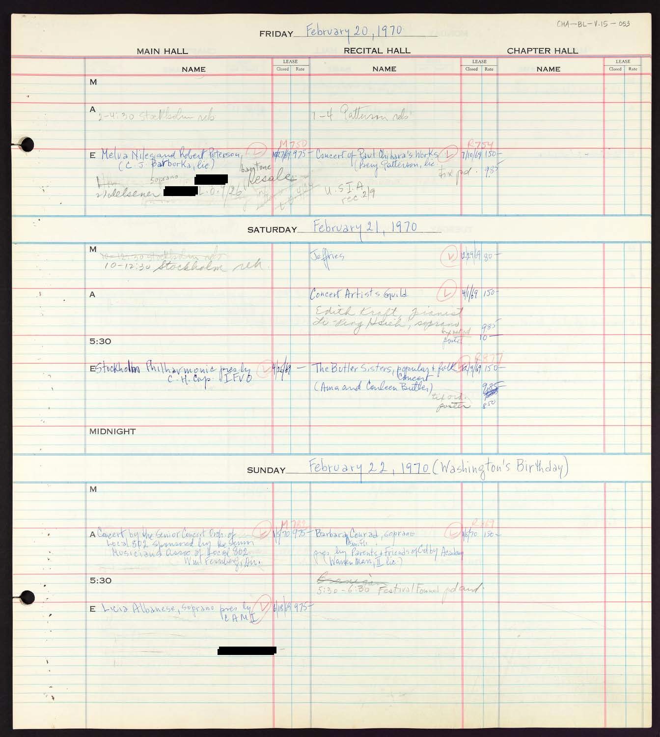 Carnegie Hall Booking Ledger, volume 15, page 53