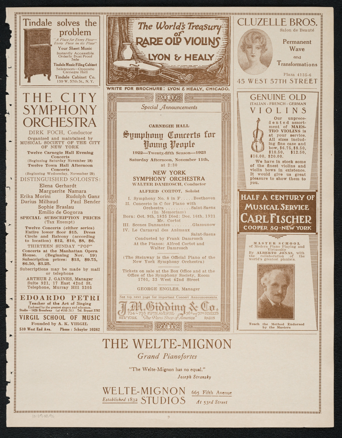 New York College of Music and American Conservatory of Music Faculty Concert with Orchestra, October 29, 1922, program page 9