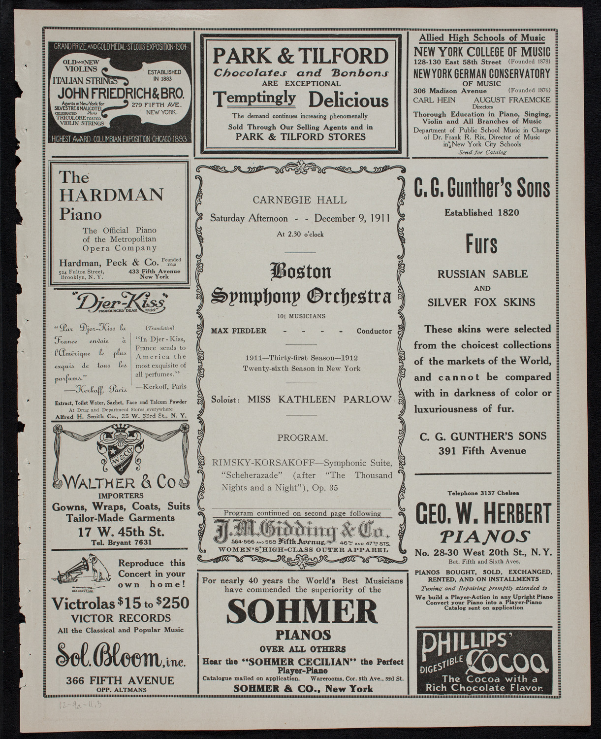 Boston Symphony Orchestra, December 9, 1911, program page 5