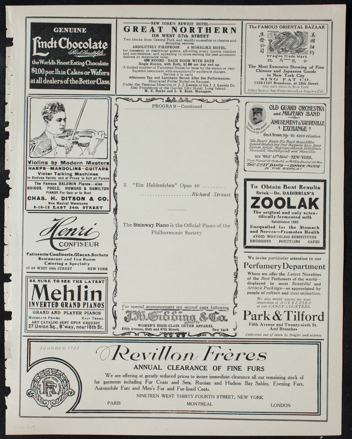 New York Philharmonic, January 17, 1911, program page 7