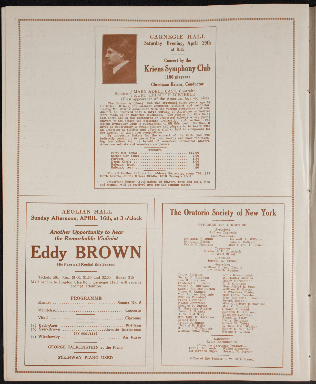 Oratorio Society of New York, April 15, 1916, program page 10