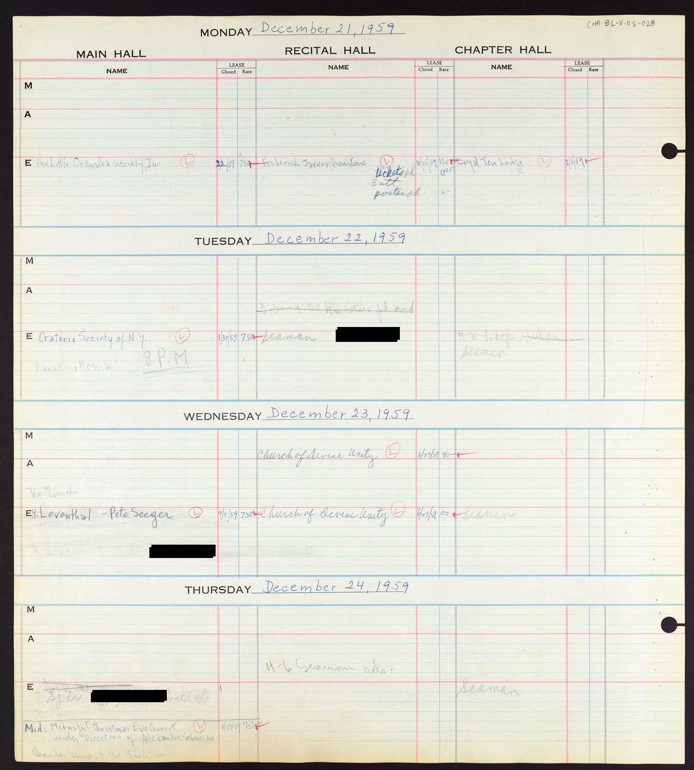 Carnegie Hall Booking Ledger, volume 5, page 28