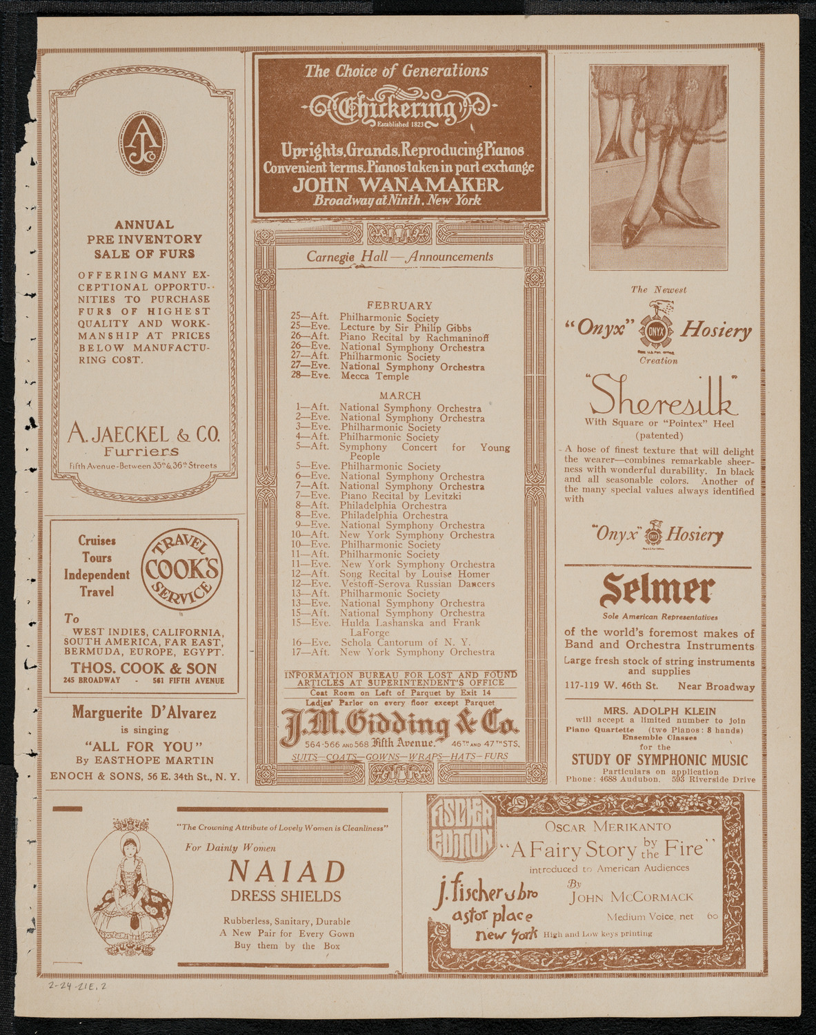 New York Philharmonic, February 24, 1921, program page 3