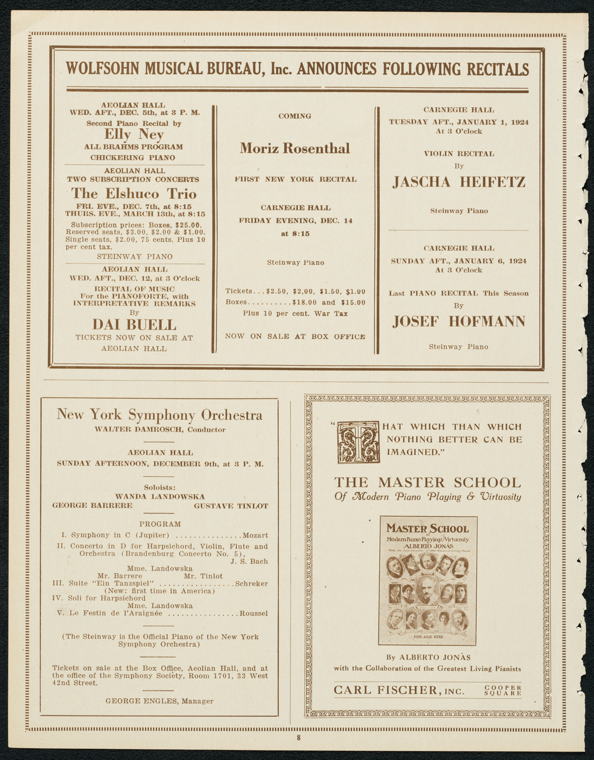 Boston Symphony Orchestra, December 1, 1923, program page 8