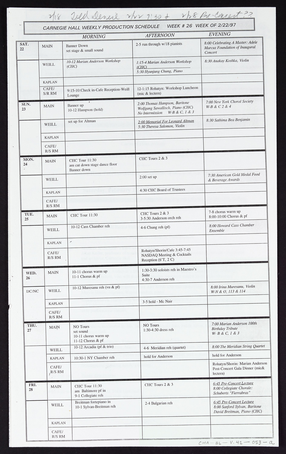 Carnegie Hall Booking Ledger, volume 42, page 53a