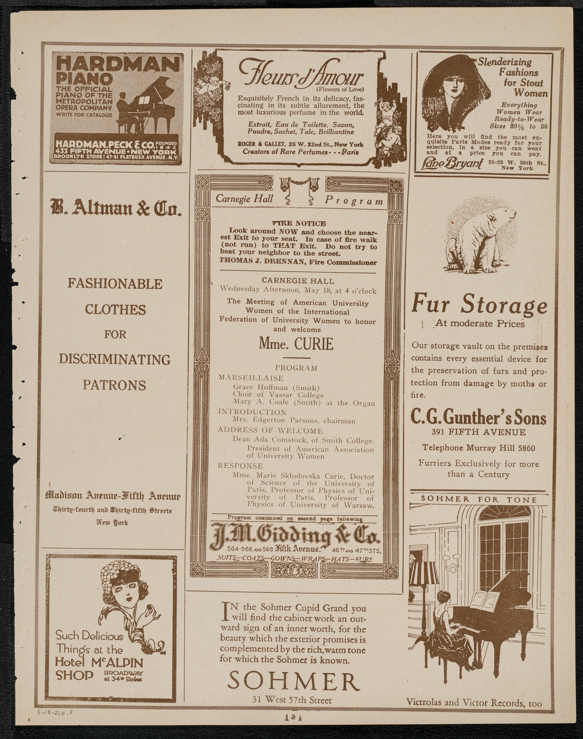 Celebration by American University Women to Honor and Welcome Marie Curie, May 18, 1921, program page 5