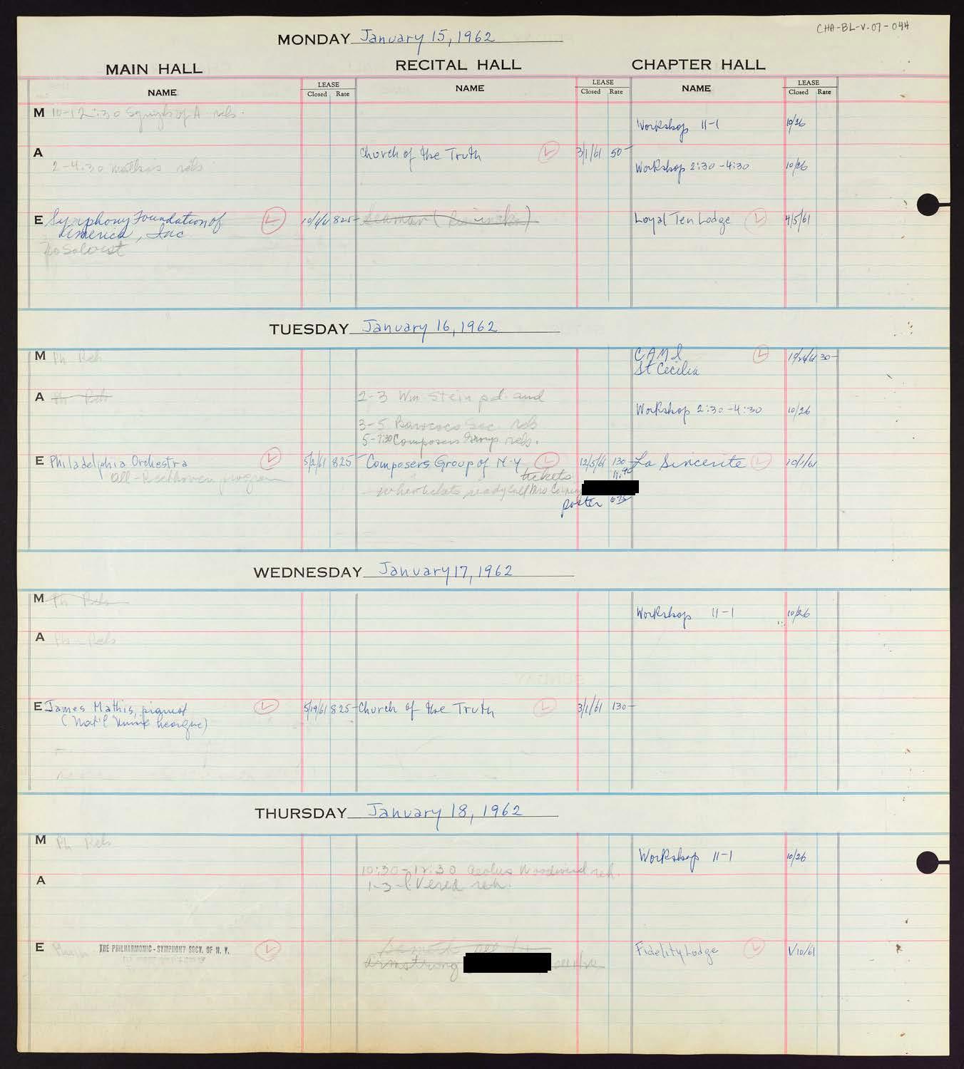 Carnegie Hall Booking Ledger, volume 7, page 44