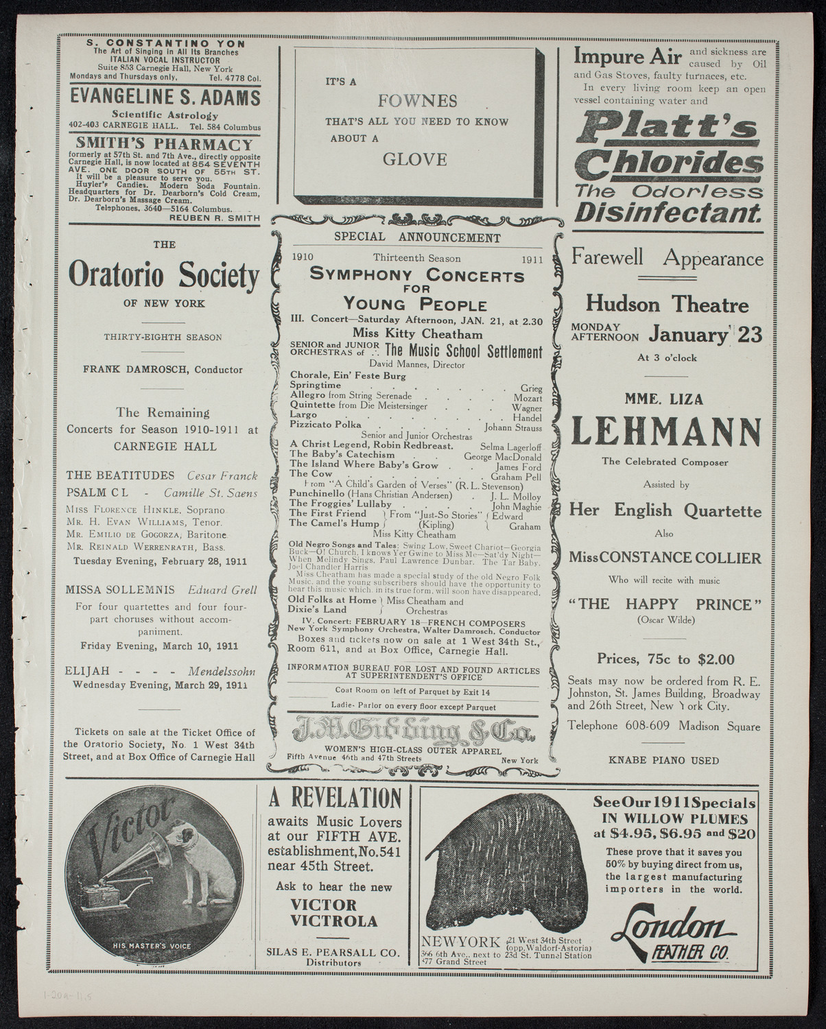 New York Philharmonic, January 20, 1911, program page 9