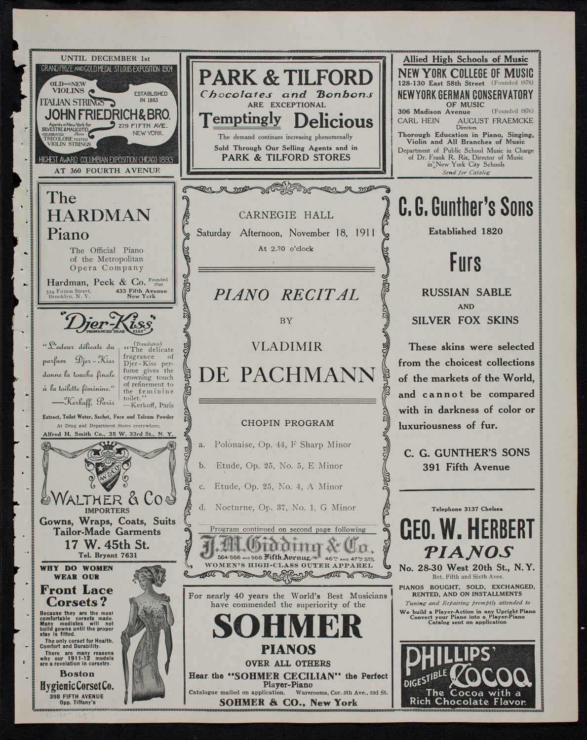 Vladimir de Pachmann, Piano, November 18, 1911, program page 5