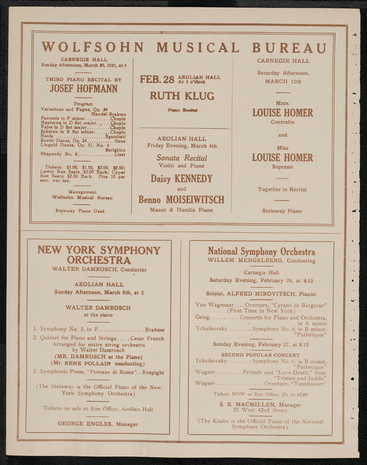 New York Philharmonic, February 25, 1921, program page 8