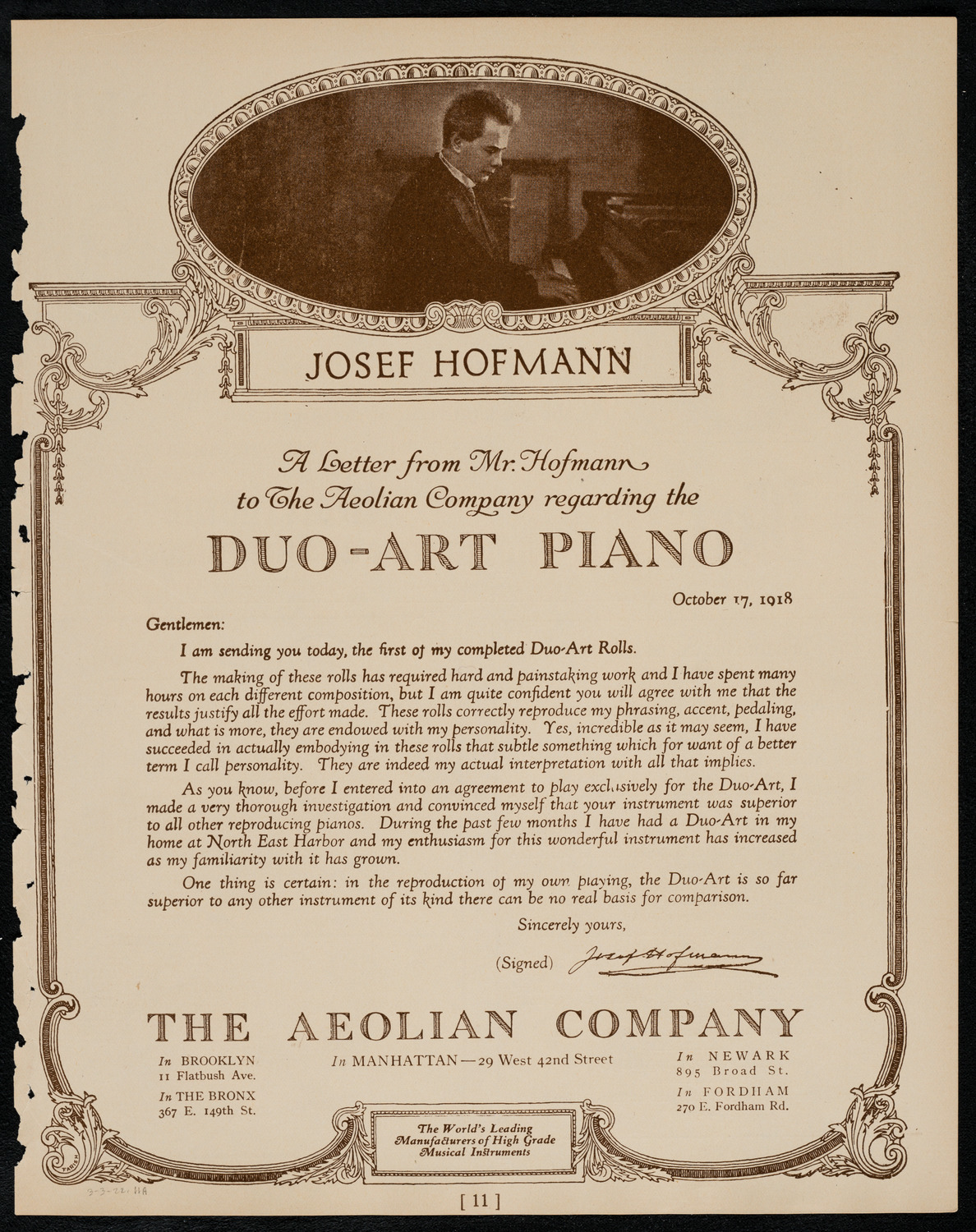 New York Philharmonic, March 3, 1922, program page 9