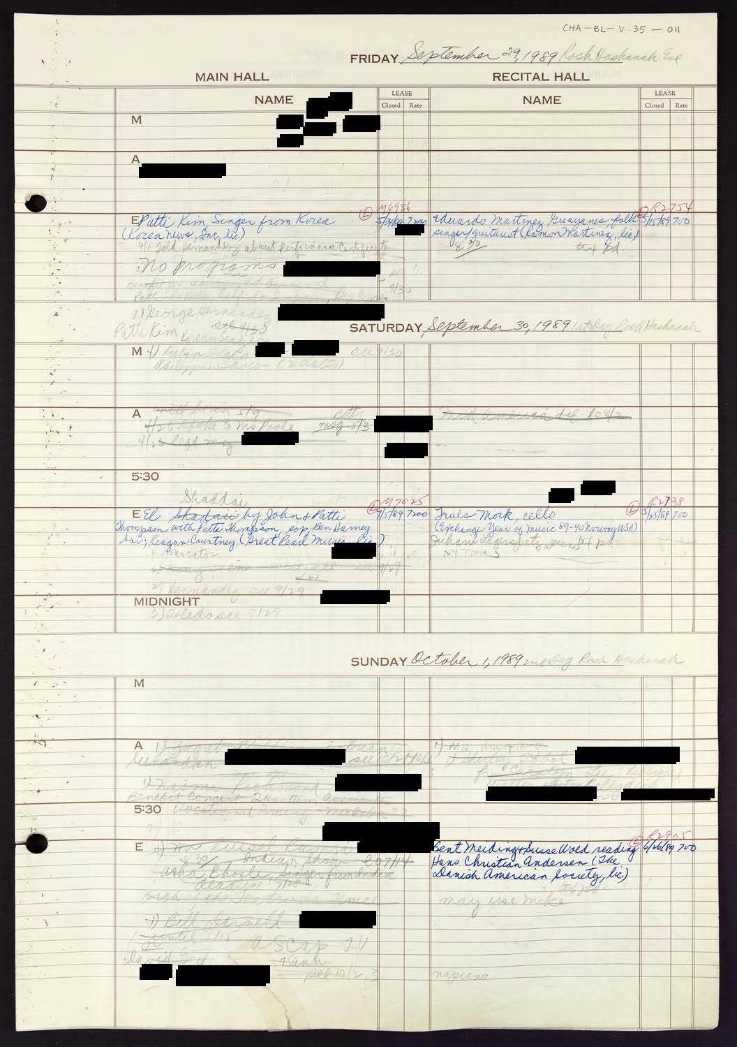 Carnegie Hall Booking Ledger, volume 35, page 11