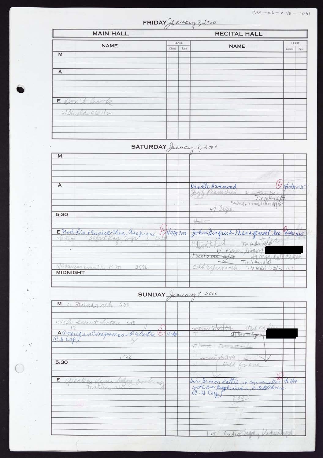 Carnegie Hall Booking Ledger, volume 45, page 41