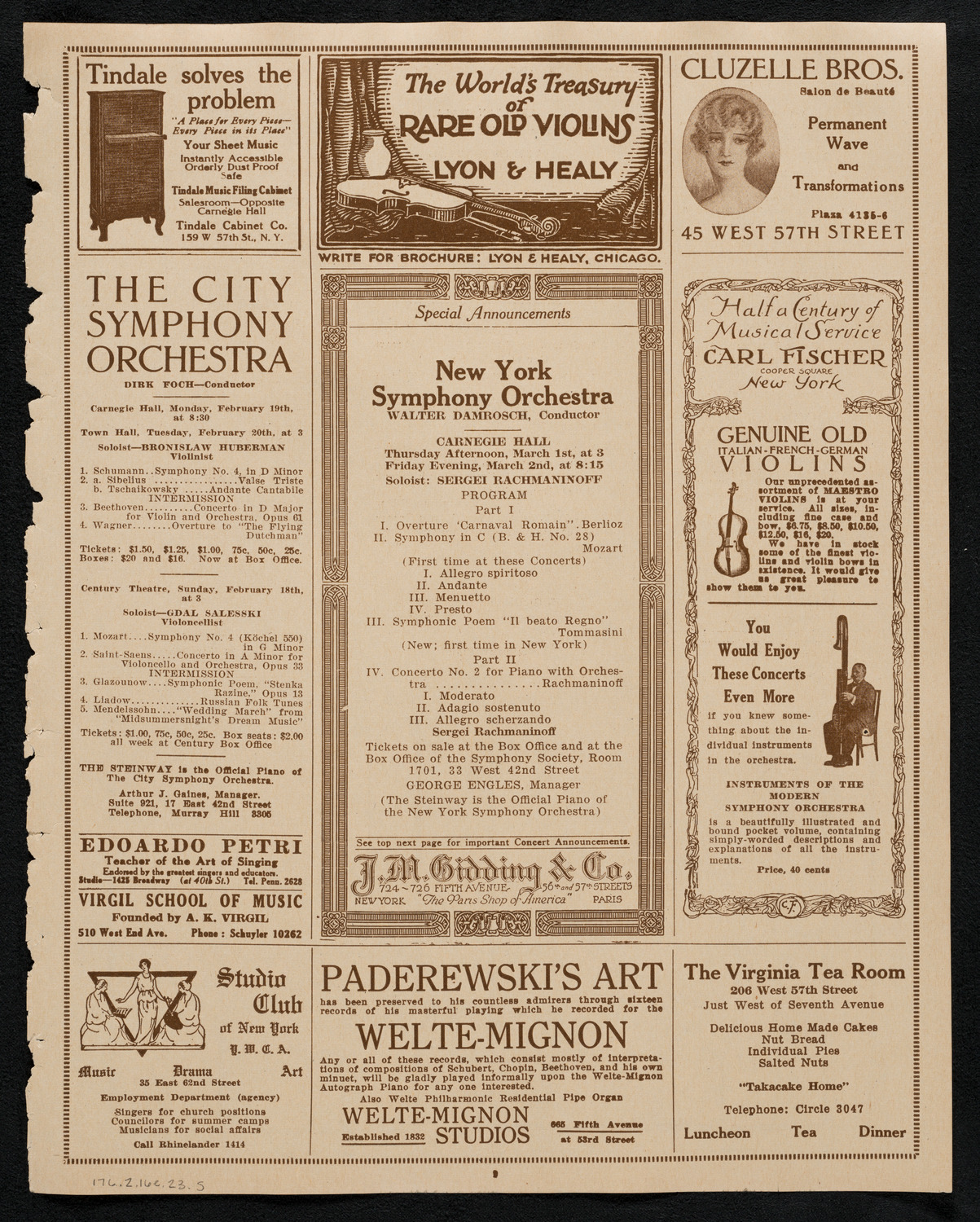 New York Symphony Orchestra, February 16, 1923, program page 9