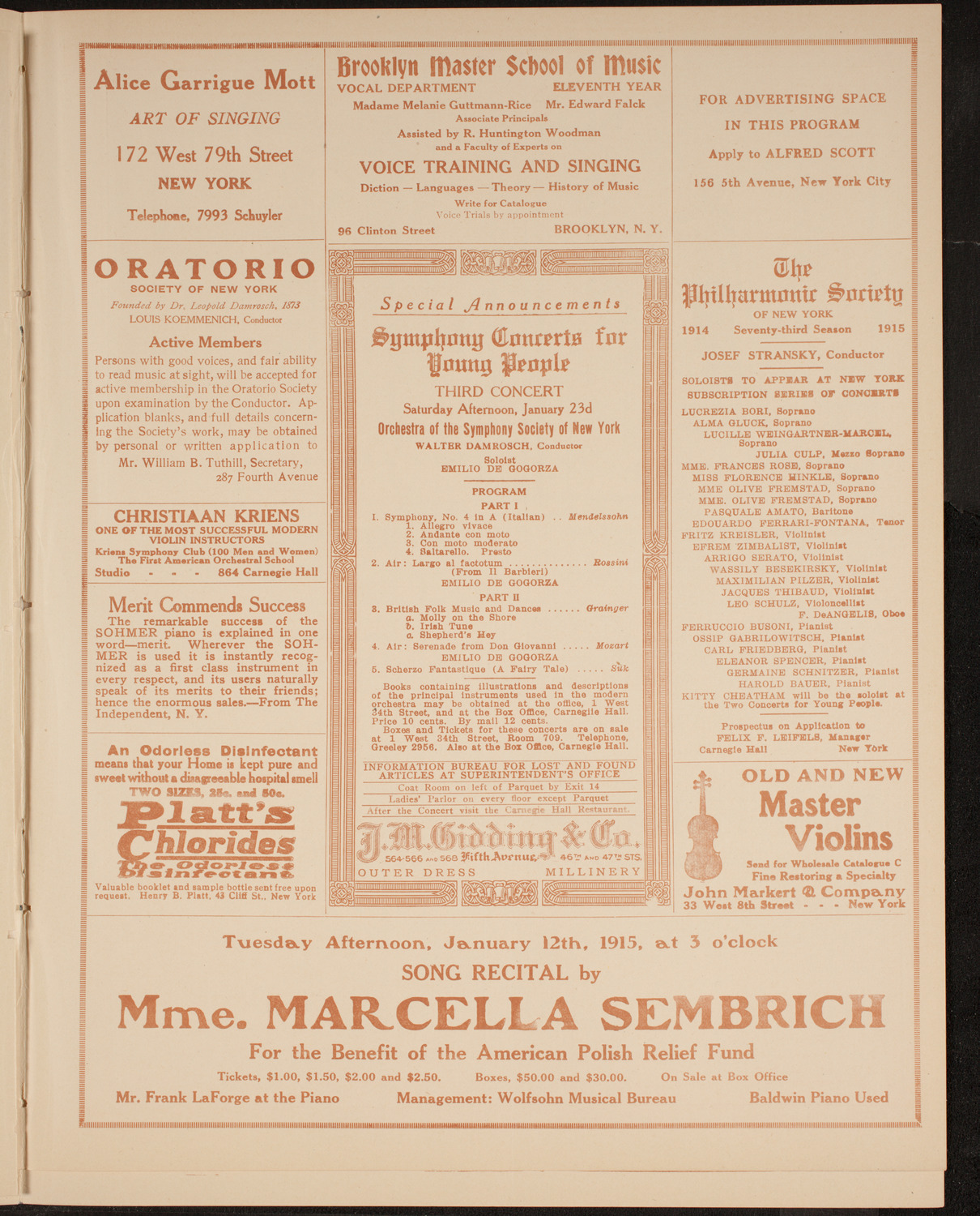 New York Philharmonic, January 3, 1915, program page 9