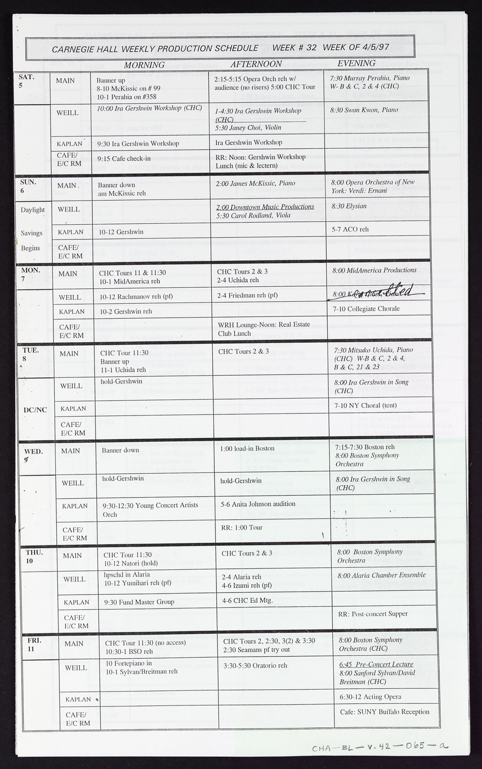 Carnegie Hall Booking Ledger, volume 42, page 65a