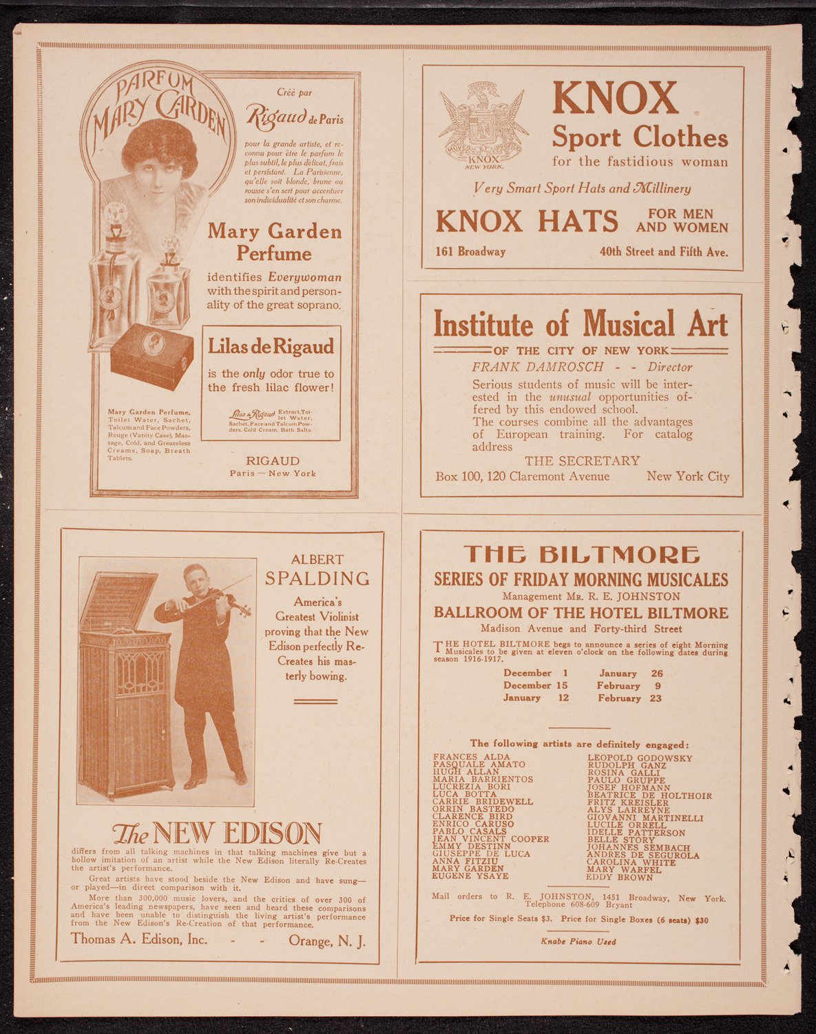 New York Philharmonic, November 26, 1916, program page 2