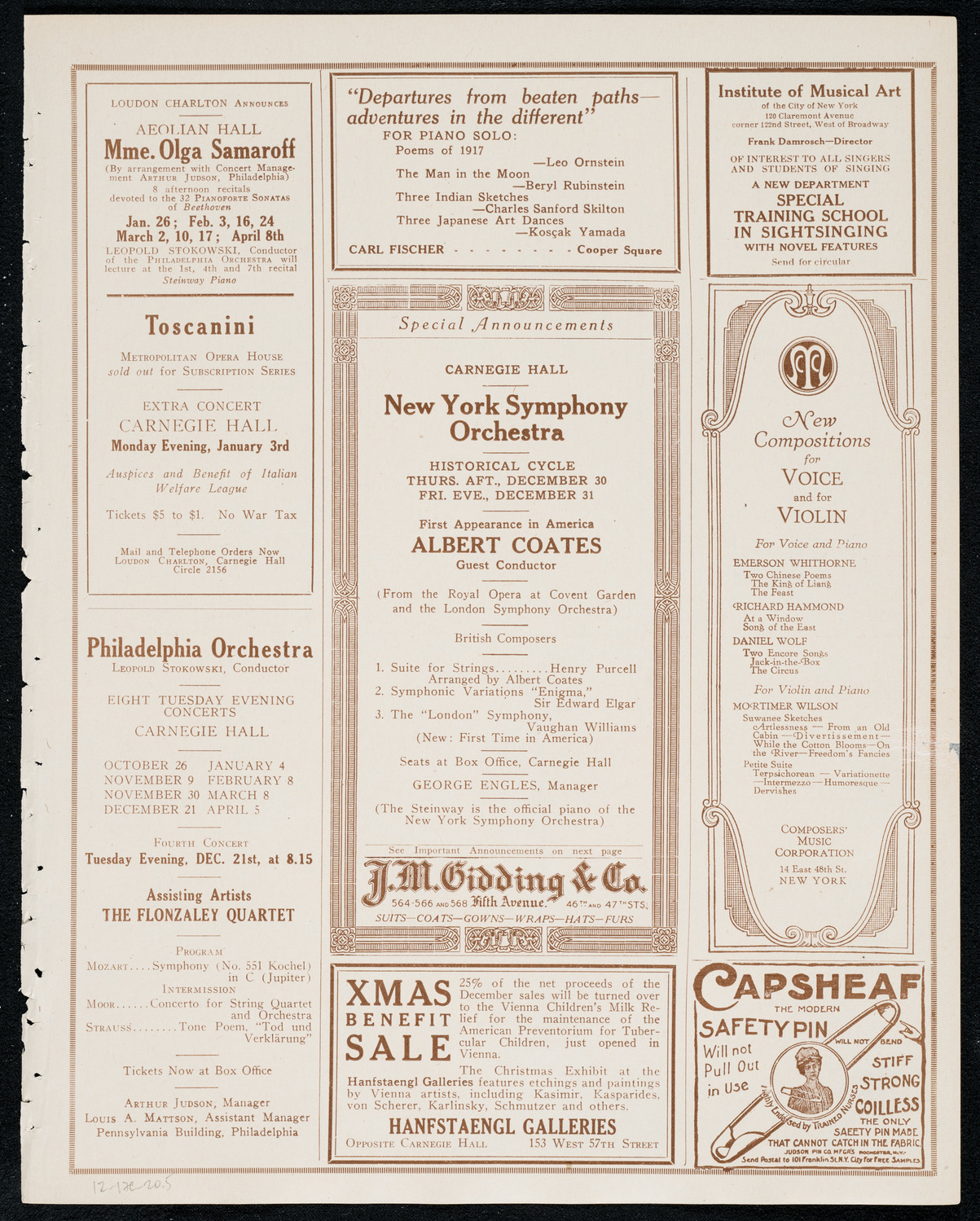 National Symphony Orchestra, December 17, 1920, program page 9