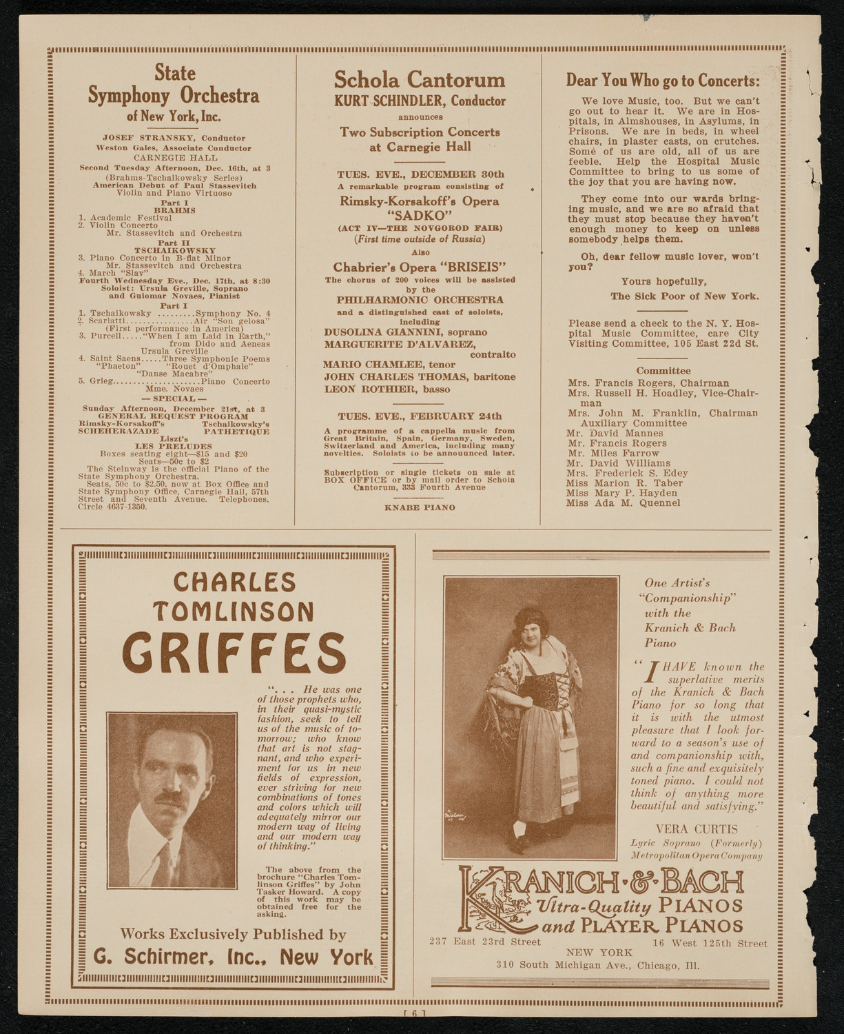 Wanda Landowska, Paul Kochanski, Rene Pollain, and Evsei Beloussoff, December 12, 1924, program page 6