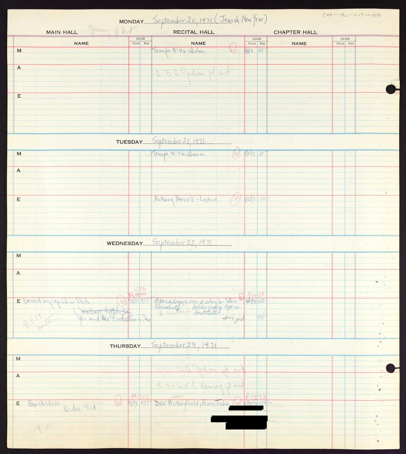 Carnegie Hall Booking Ledger, volume 17, page 8