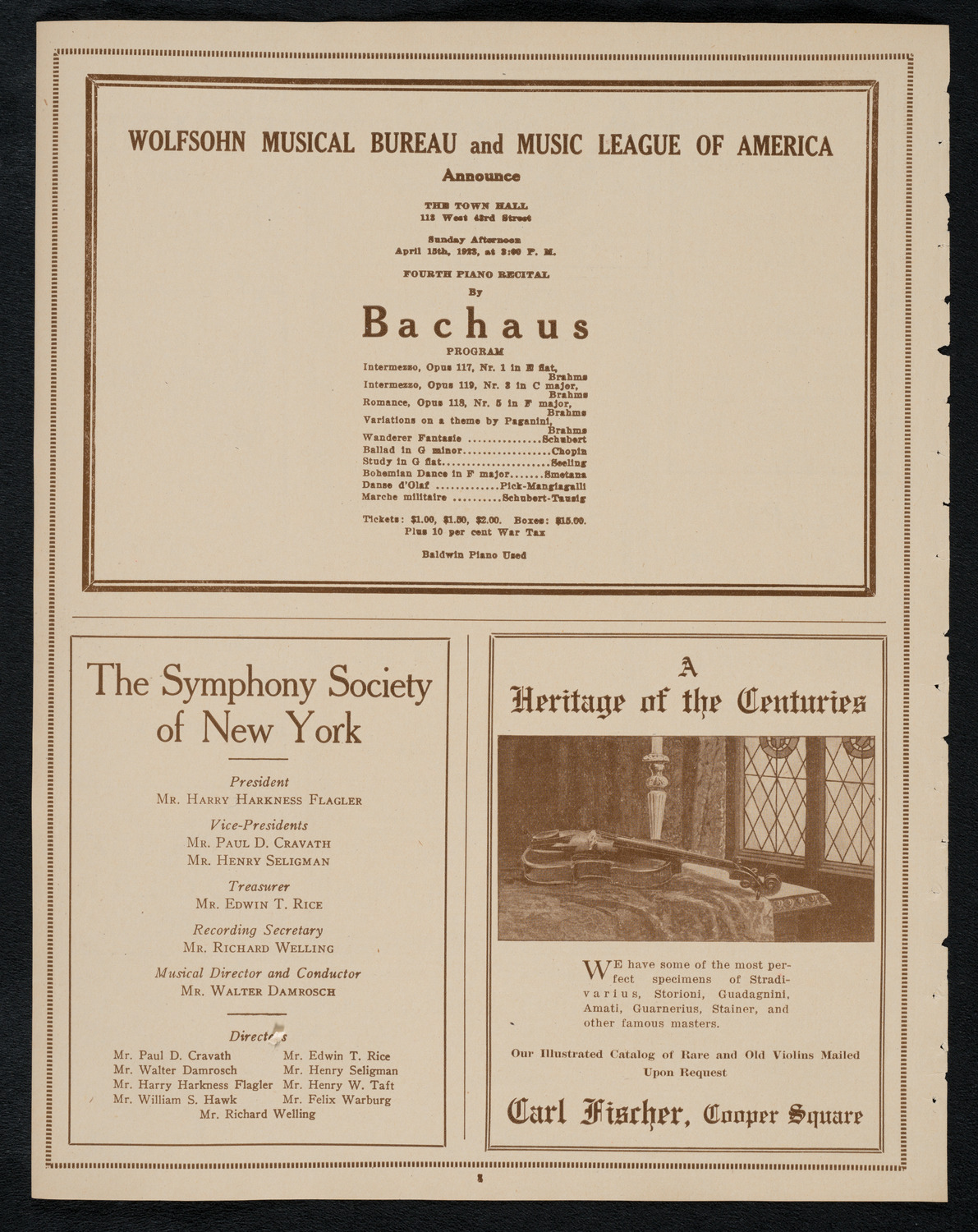 New York Philharmonic, April 12, 1923, program page 8