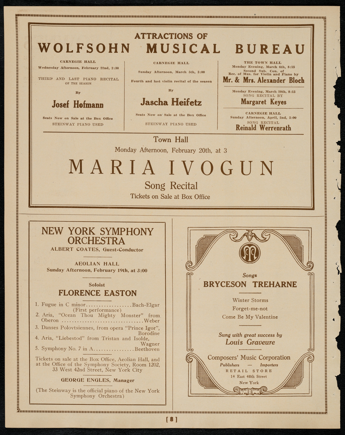 Bronislaw Huberman, Violin, February 15, 1922, program page 8
