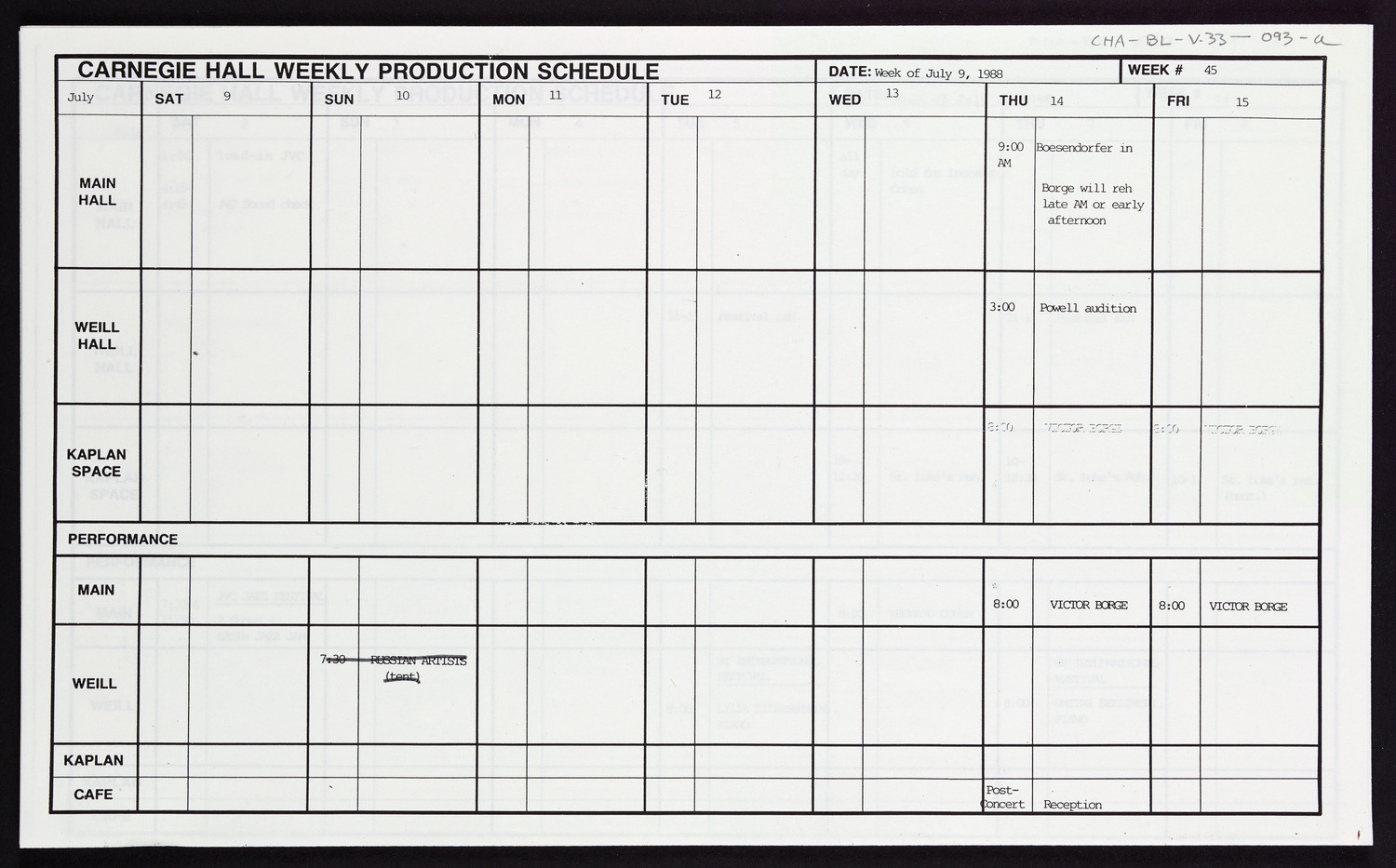 Carnegie Hall Booking Ledger, volume 33, page 93a