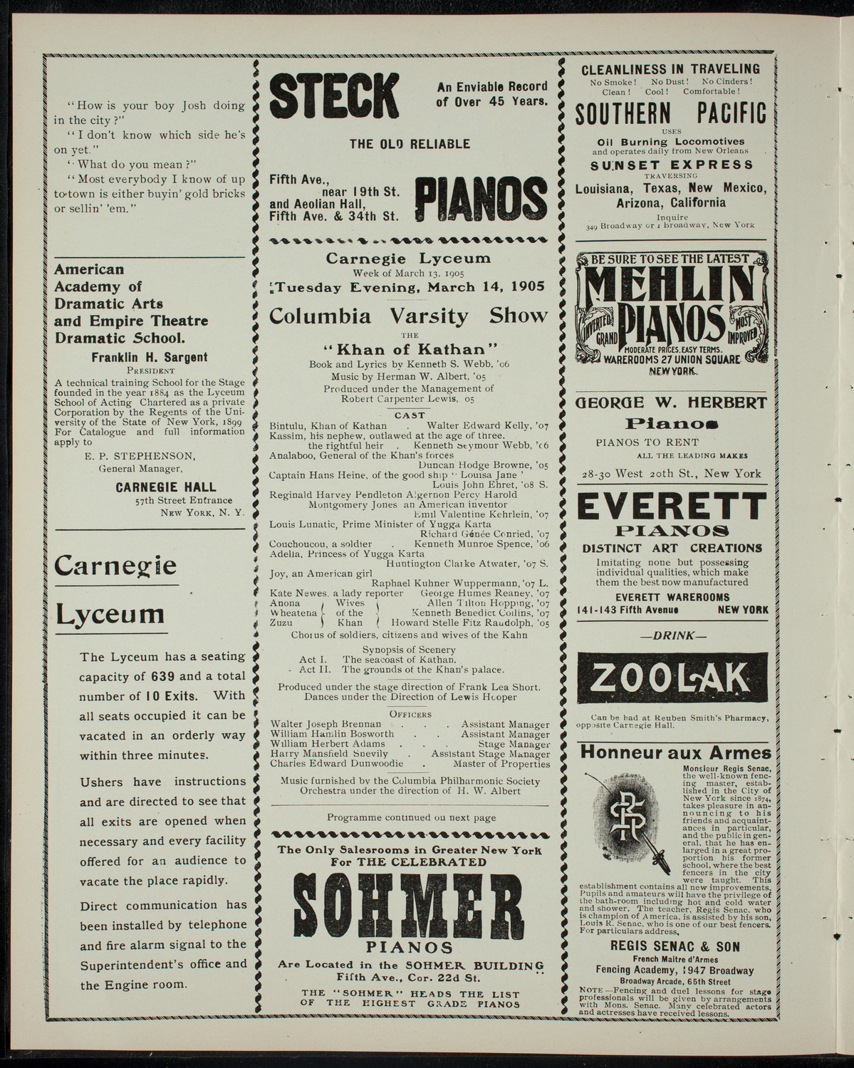 Columbia Varsity Show, March 14, 1905, program page 2