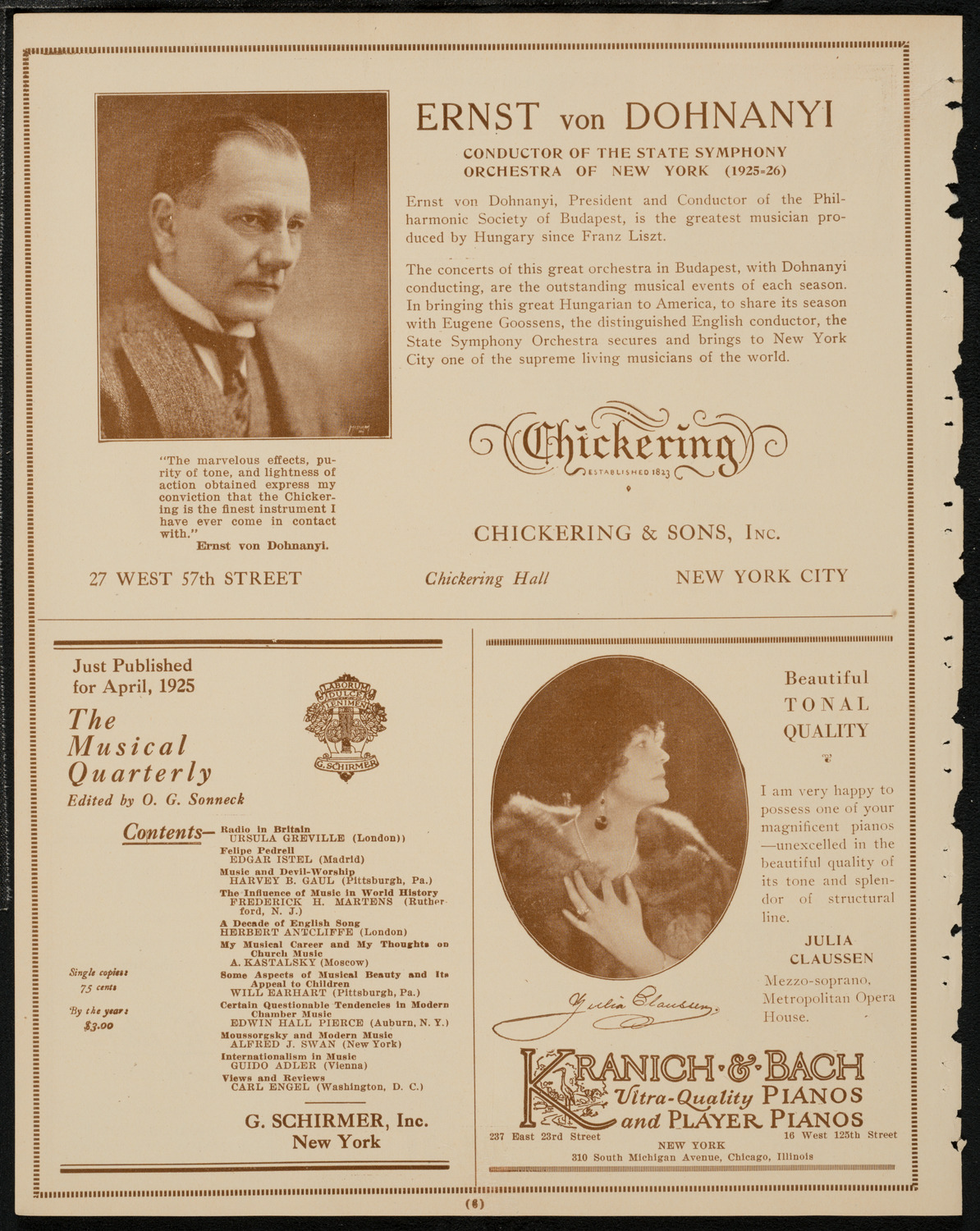 Sophie Braslau, Contralto, April 16, 1925, program page 6