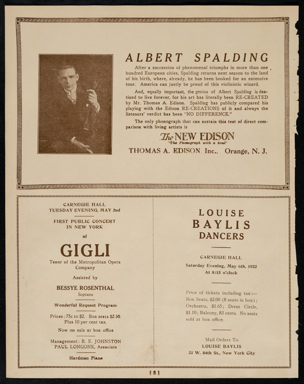 Florence Stern, Violin, April 30, 1922, program page 2