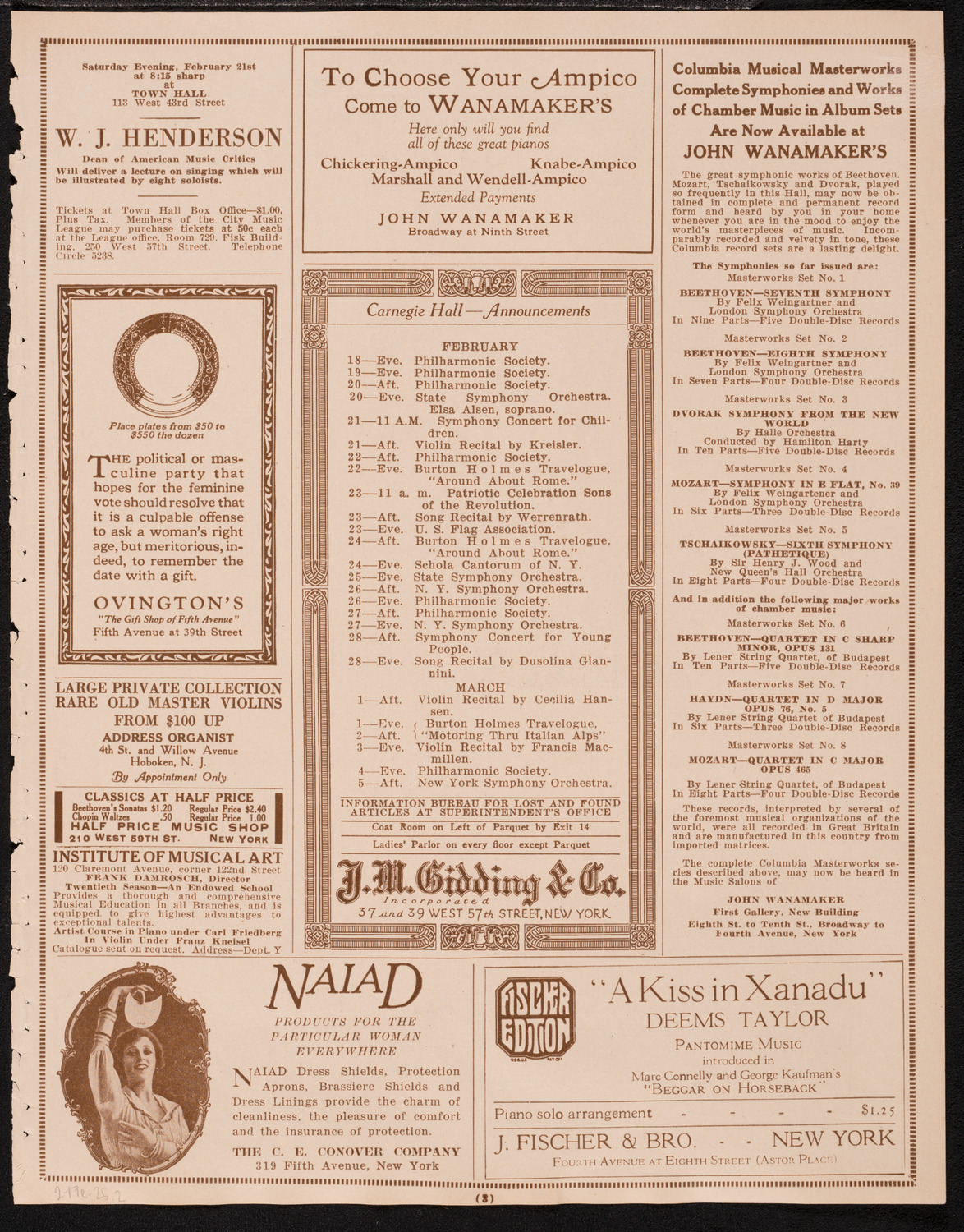 Philadelphia Orchestra, February 17, 1925, program page 3