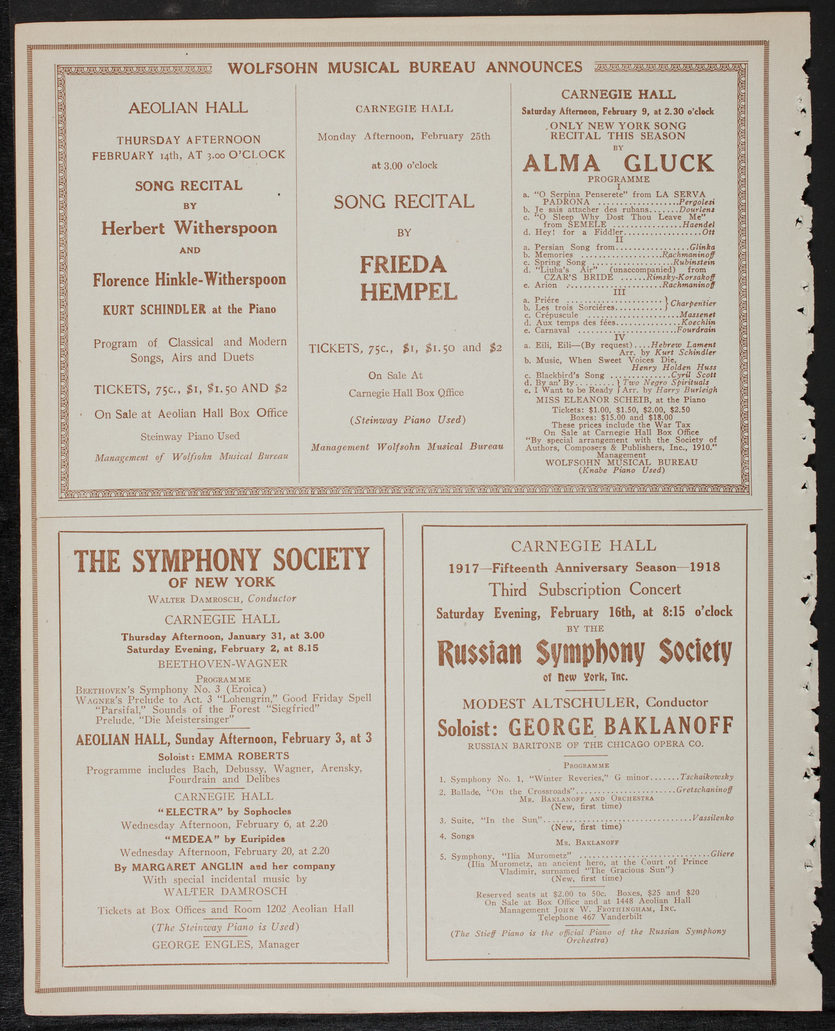 Jascha Heifetz, Violin, January 30, 1918, program page 8