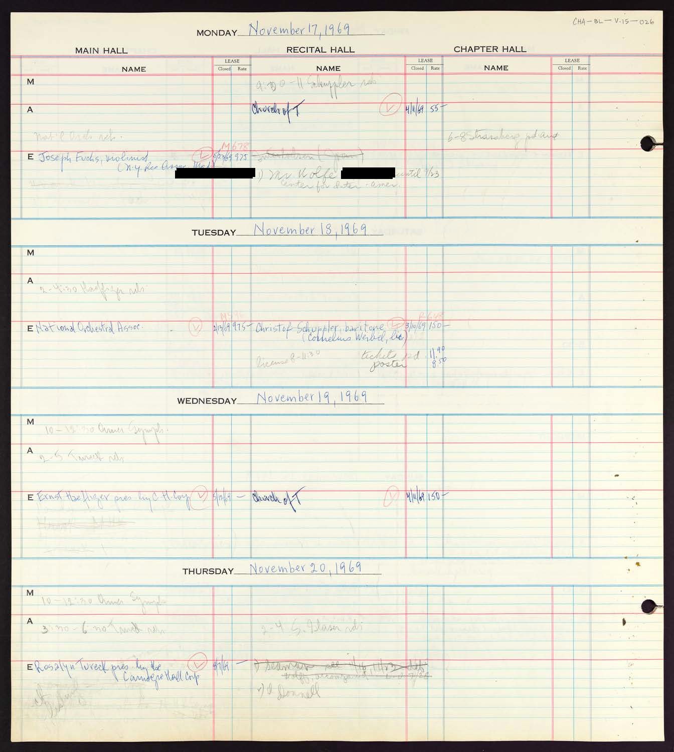 Carnegie Hall Booking Ledger, volume 15, page 26