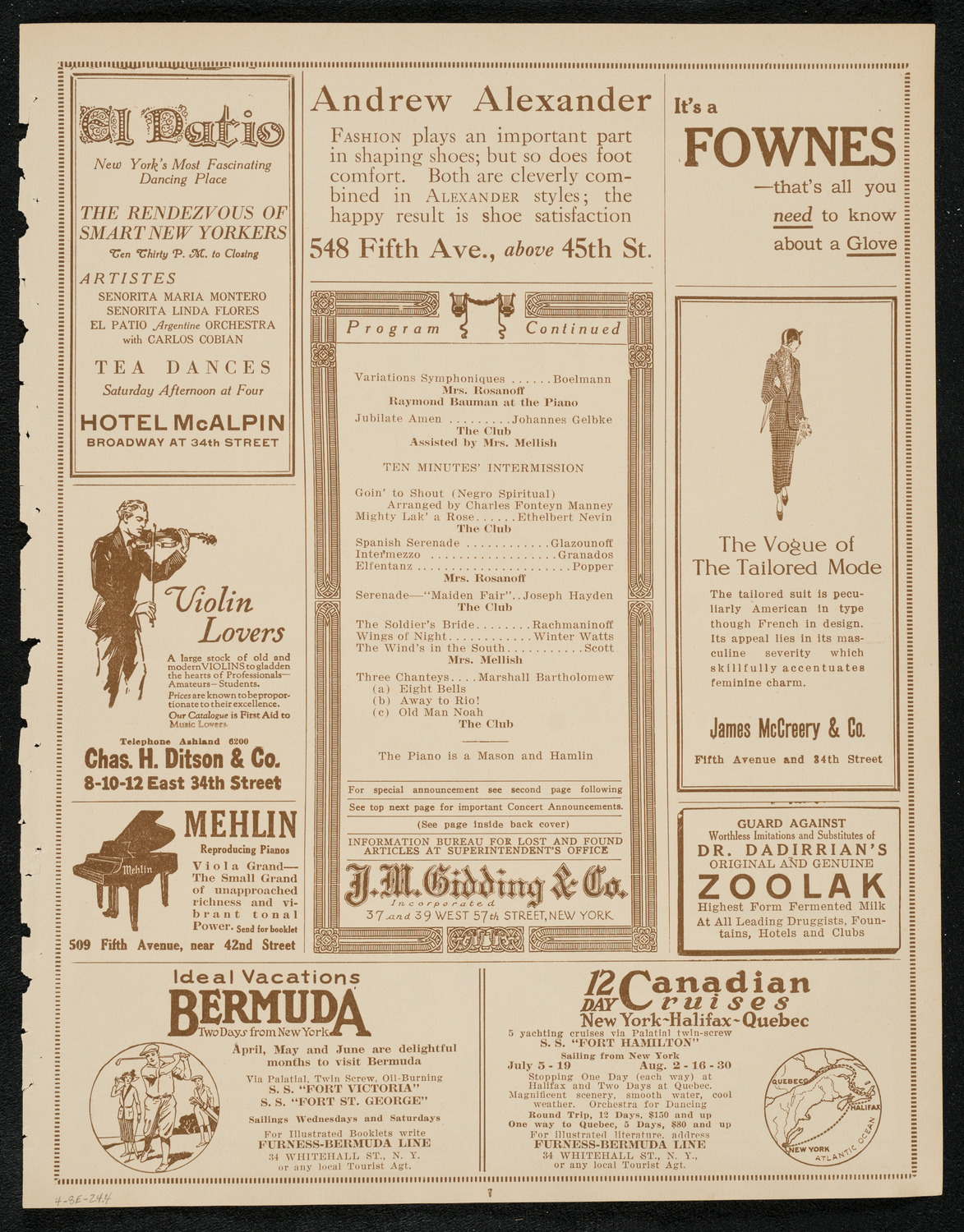 New York Banks' Glee Club, April 8, 1924, program page 7