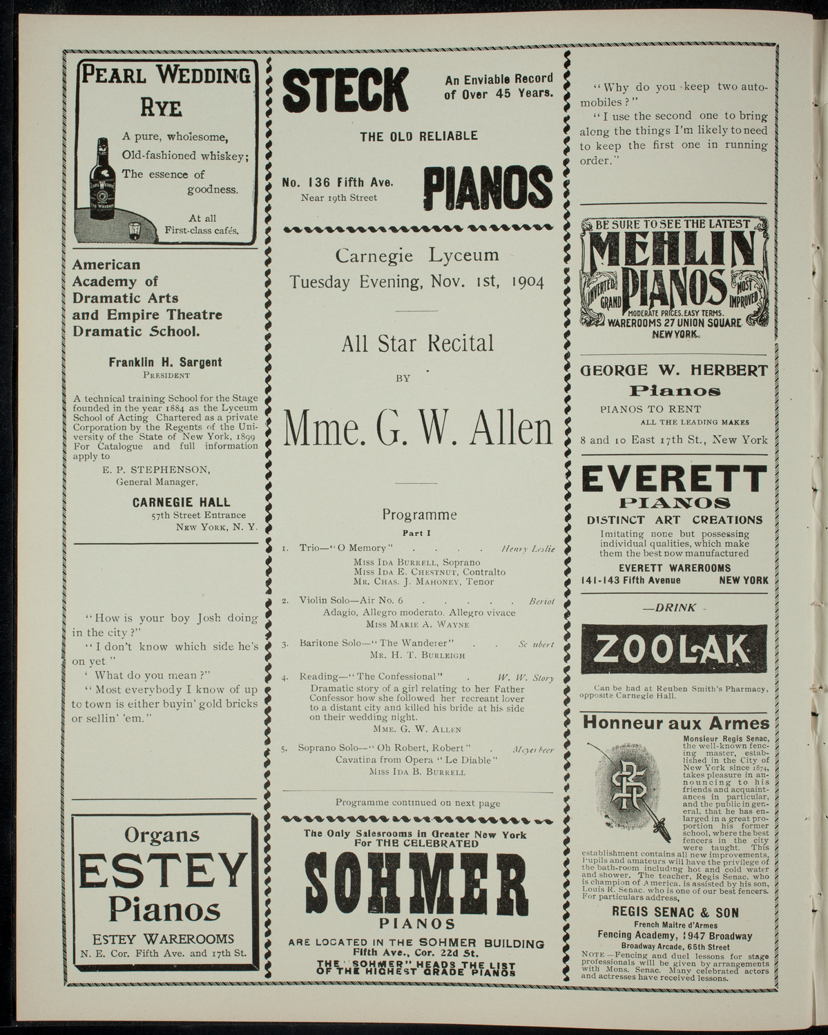 All Star Recital by Mme. G. W. Allen, November 1, 1904, program page 2