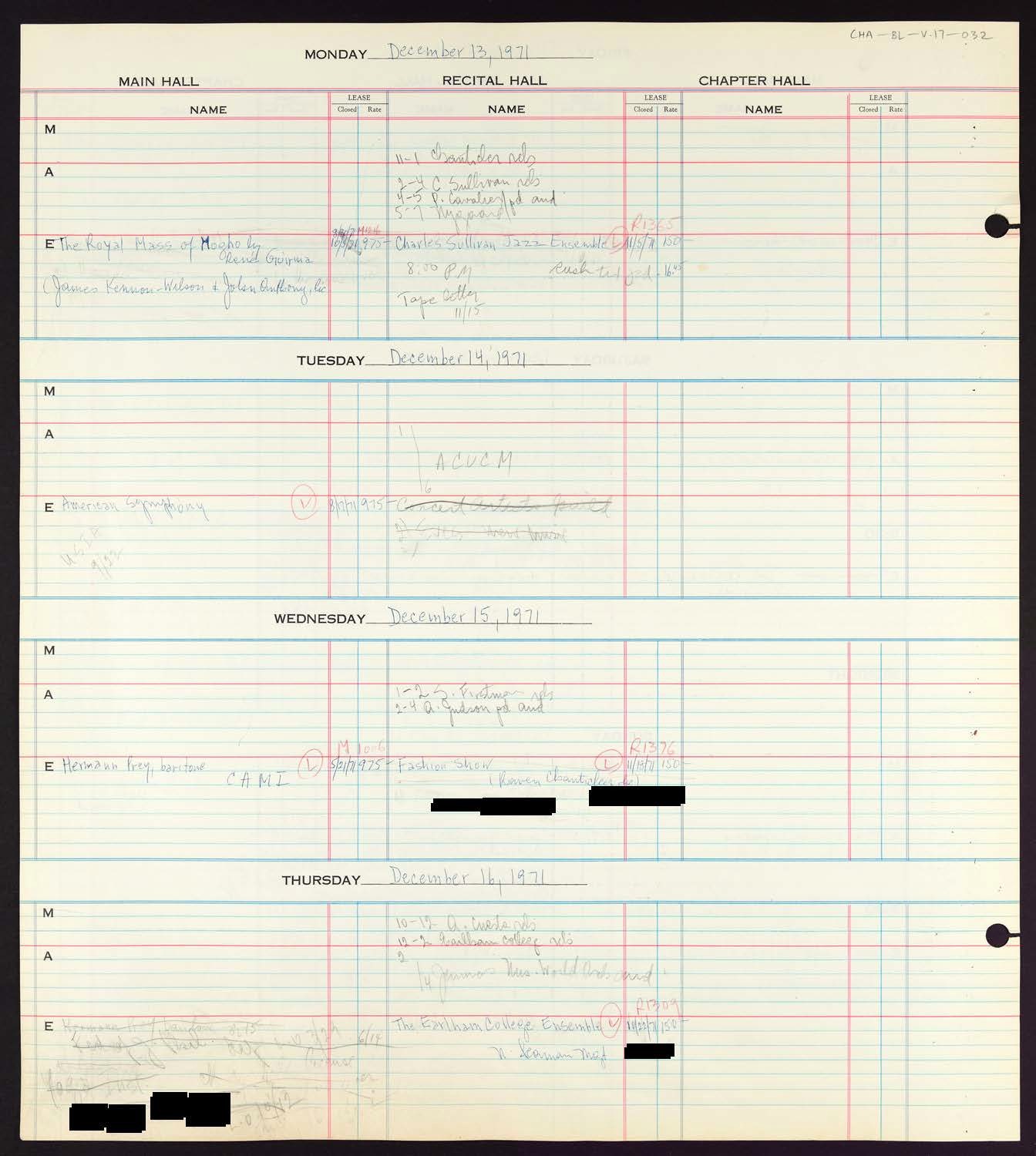 Carnegie Hall Booking Ledger, volume 17, page 32