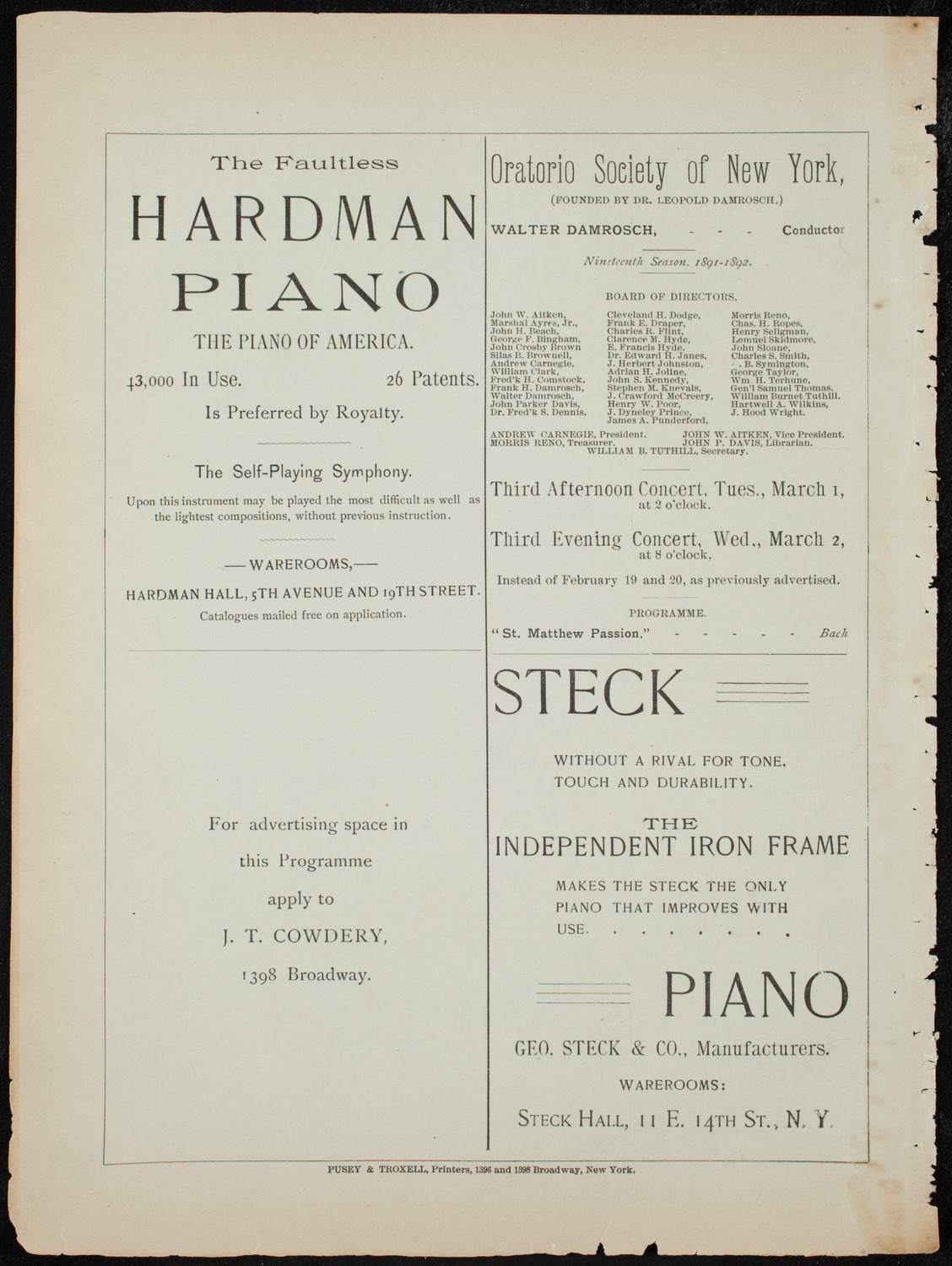 Metropolitan Musical Society, January 12, 1892, program page 16