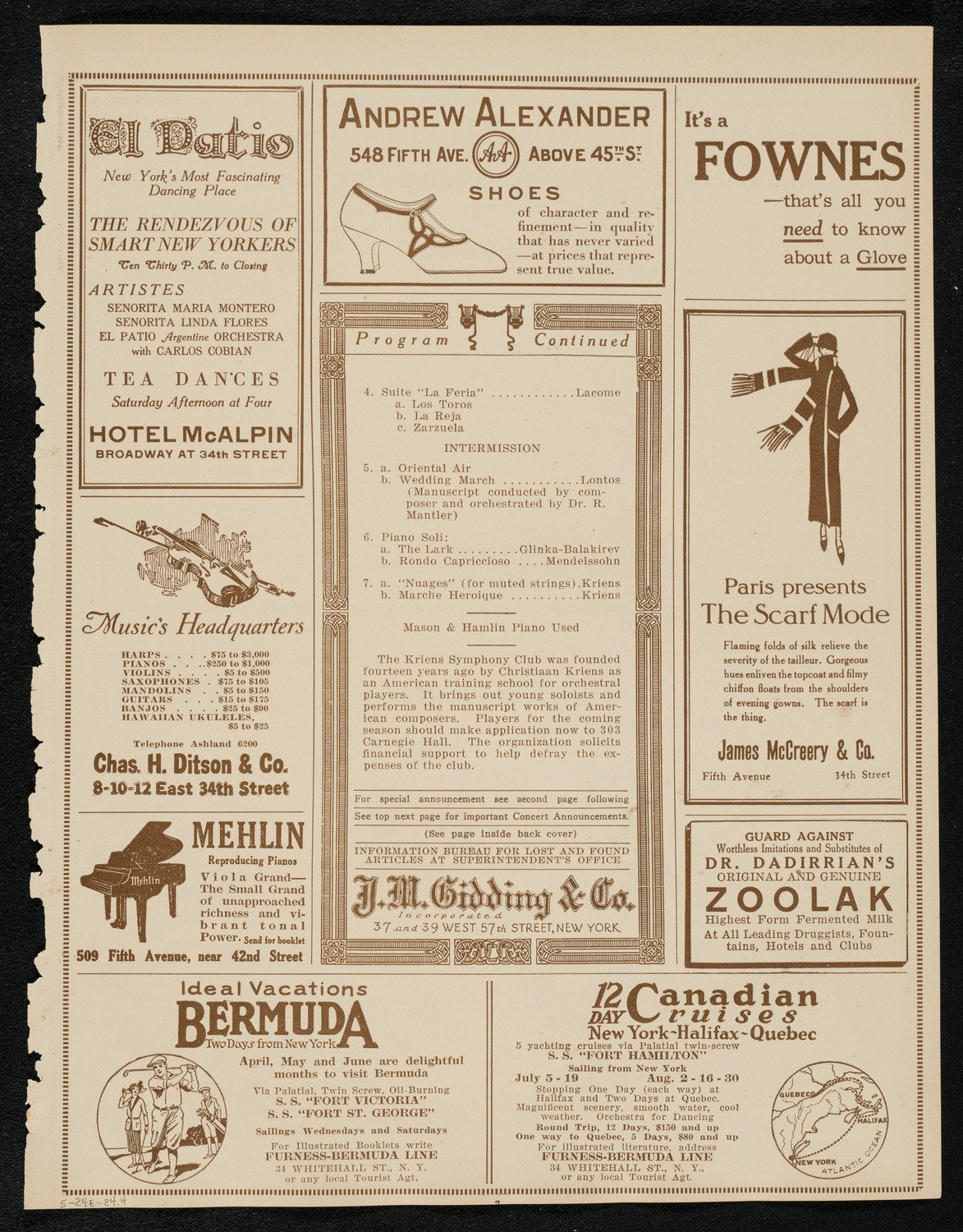 Kriens Symphony Club, May 24, 1924, program page 7