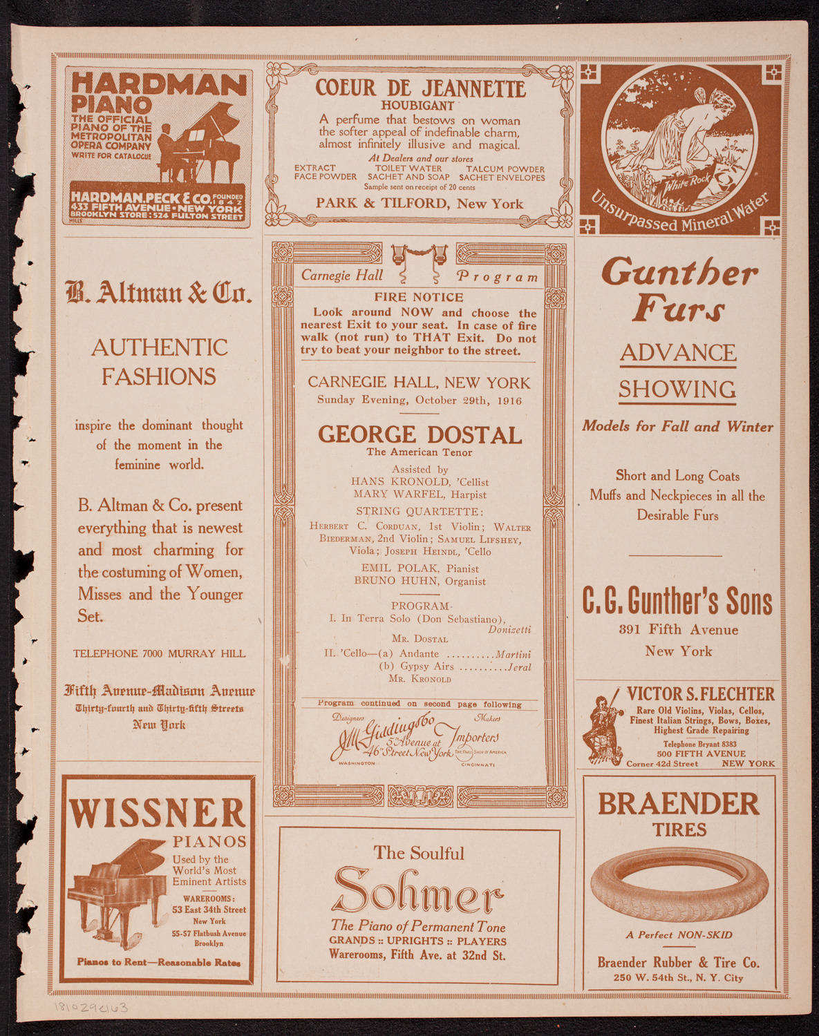 George Dostal, Tenor, October 29, 1916, program page 5