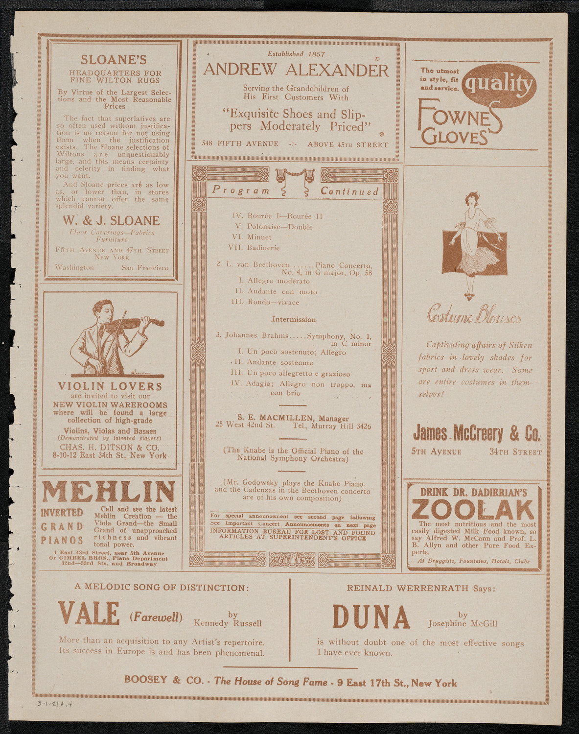 National Symphony Orchestra, March 1, 1921, program page 7