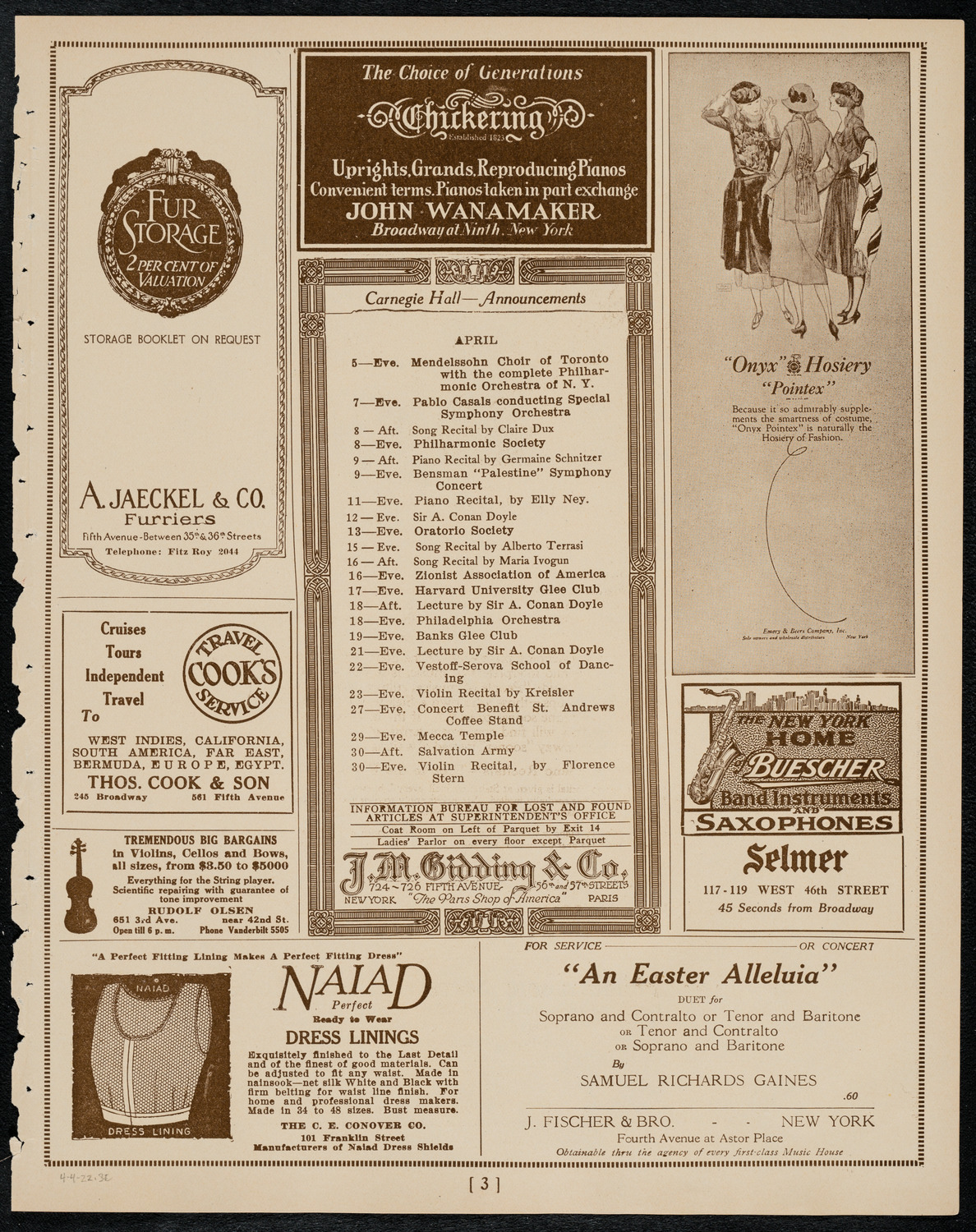 Toronto Mendelssohn Choir, April 4, 1922, program page 3